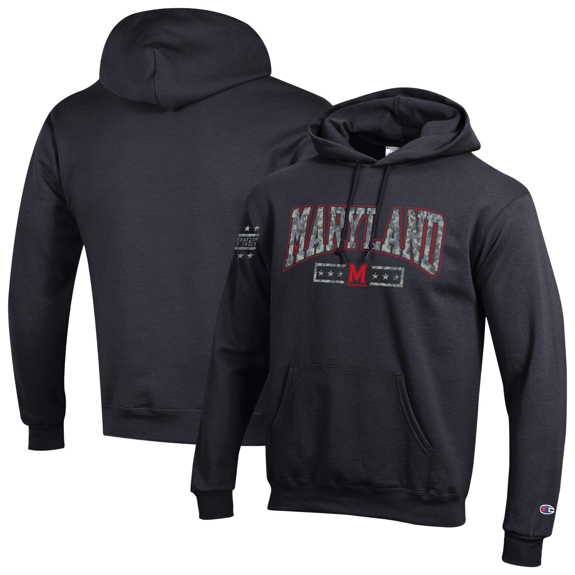 Men's Champion Black Maryland Terrapins Operation Hat Trick Camo Script Powerblend Fleece Hoodie