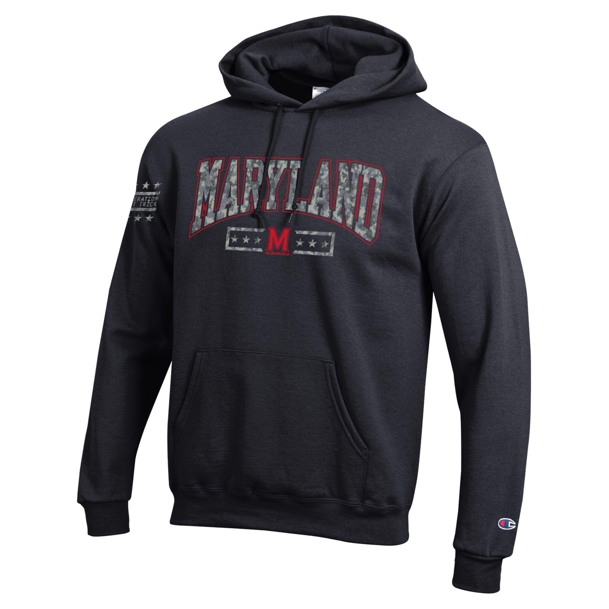 Men's Champion Black Maryland Terrapins Operation Hat Trick Camo Script Powerblend Fleece Hoodie