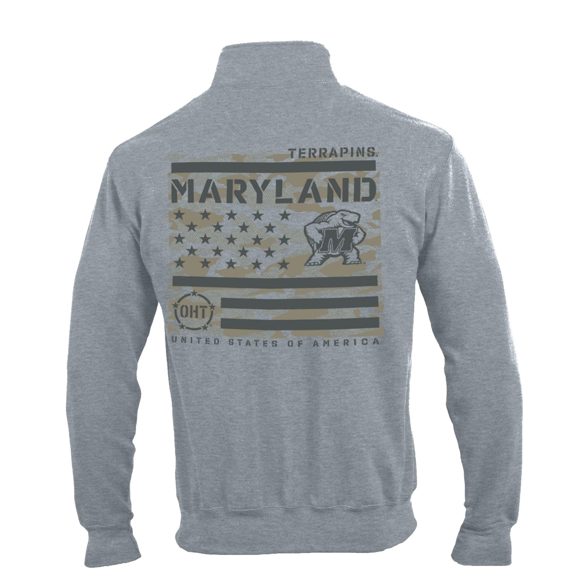 Men's Champion Gray Maryland Terrapins Operation Hat Trick Flag Powerblend Fleece Quarter-Zip Pullover