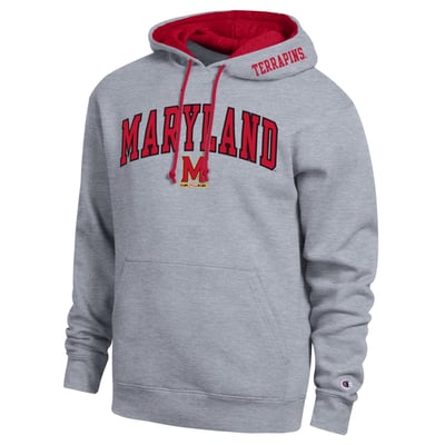  Maryland Terrapins Champion Arch Tackle Twill Hoodie - Heather Gray