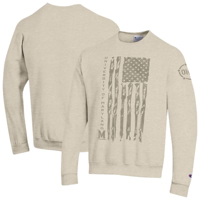  Maryland Terrapins Champion Operation Hat Trick Flag Fleece Crewneck Sweatshirt - Oatmeal