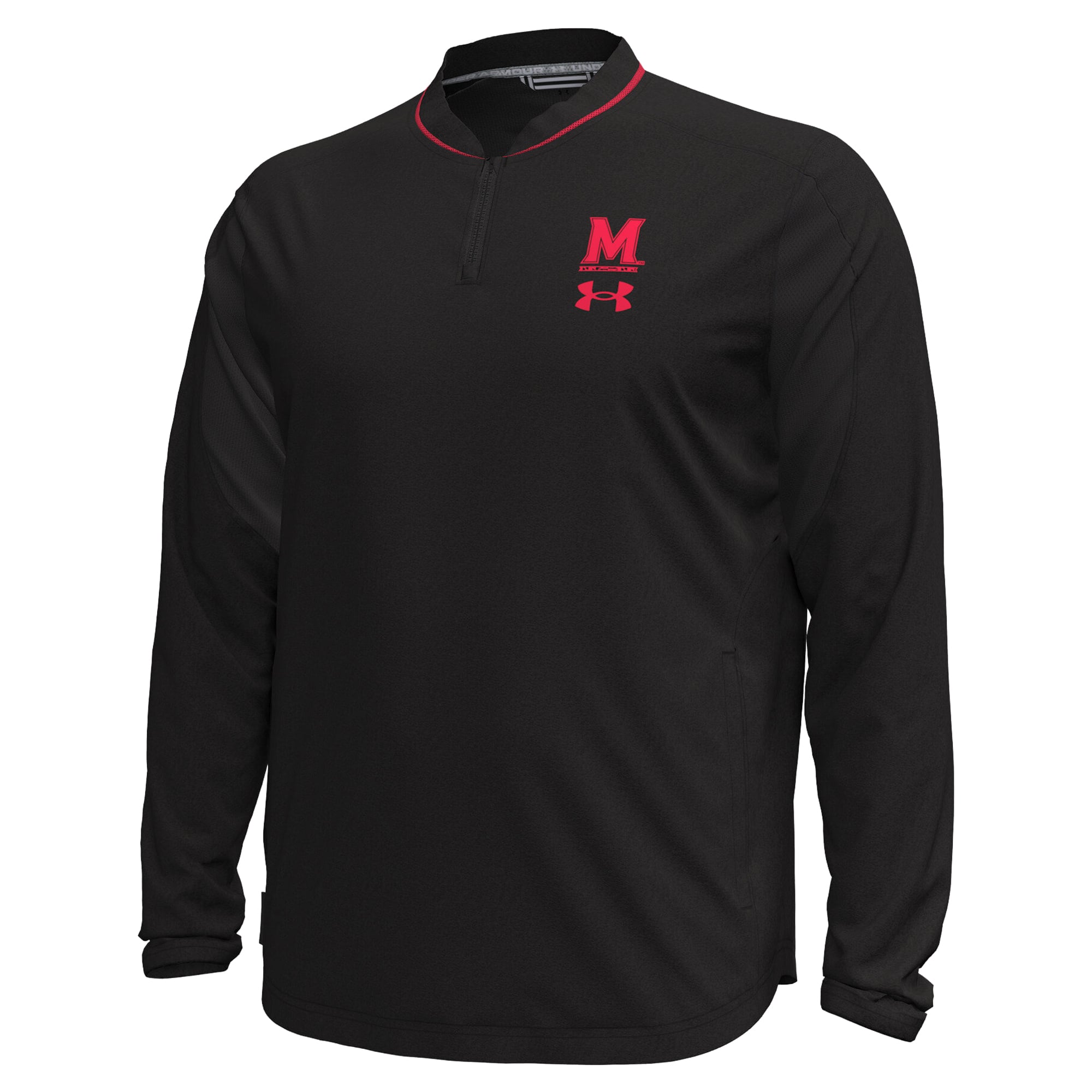 Pull à manches longues Under Armour noir Maryland Terrapins 2026 Sideline Motivate pour homme, fermeture éclair 1/4 tissée.