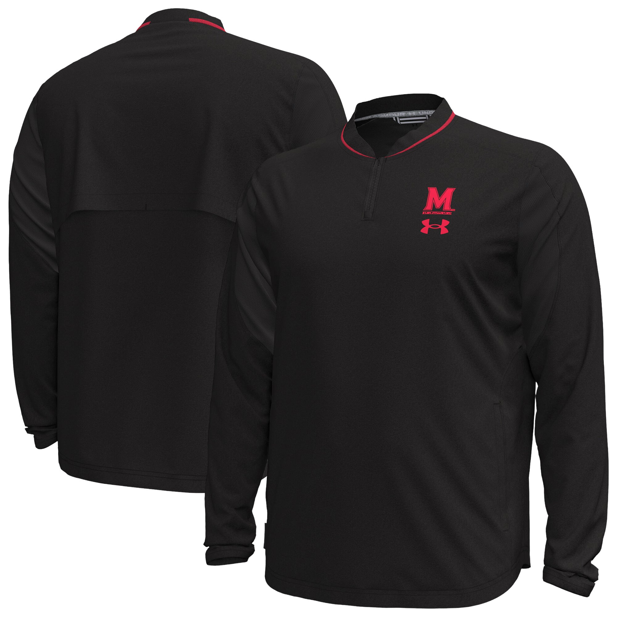 Pull à manches longues Under Armour noir Maryland Terrapins 2026 Sideline Motivate pour homme, fermeture éclair 1/4 tissée.