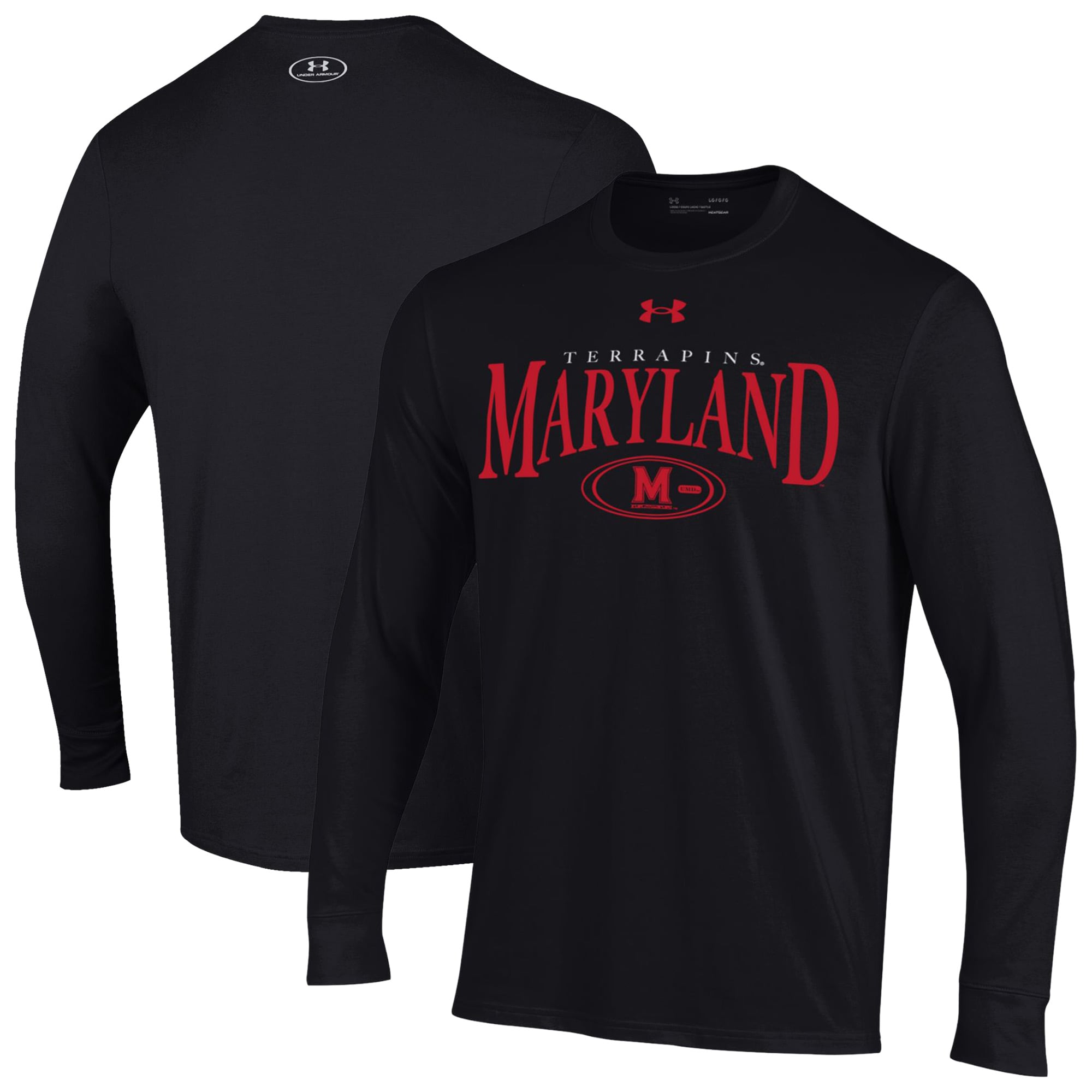Men's Under Armour Black Maryland Terrapins 2026 Sideline Performance Cotton Long Sleeve T-Shirt