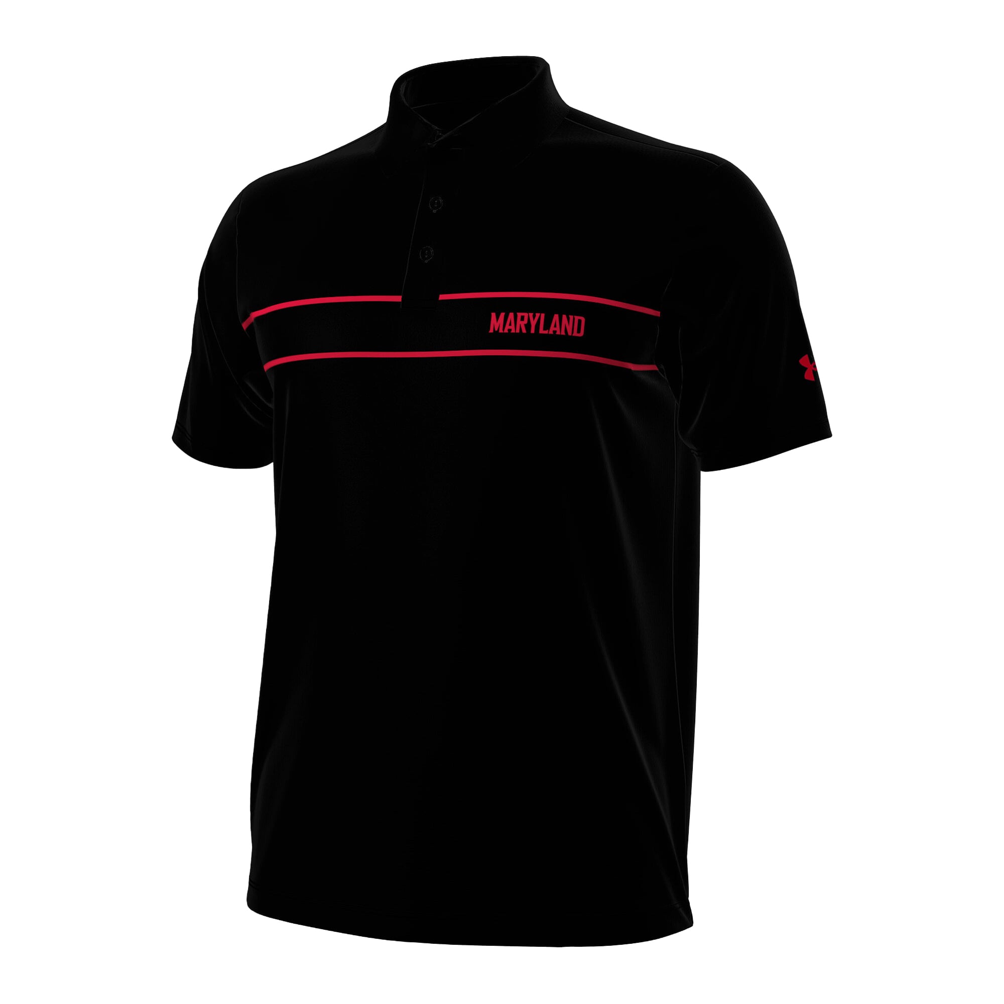 Polo Under Armour noir pour homme Maryland Terrapins 2026 Sideline Playoff à rayures sur la poitrine