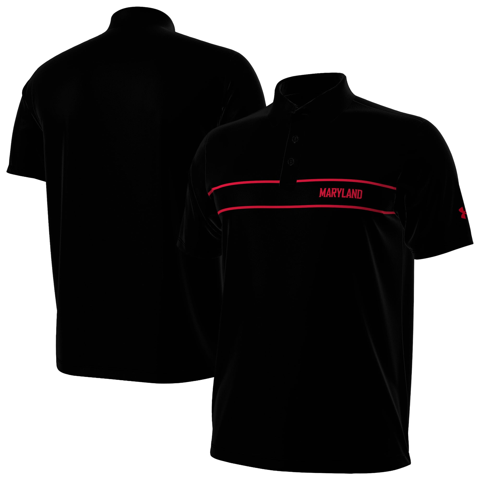 Polo Under Armour noir pour homme Maryland Terrapins 2026 Sideline Playoff à rayures sur la poitrine