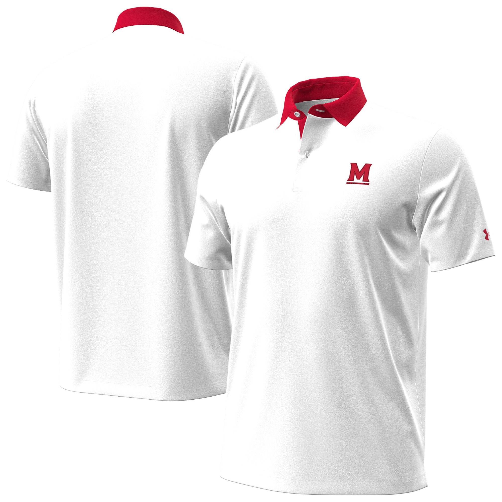 Polo de soirée Under Armour blanc pour homme, Maryland Terrapins, édition spéciale séries éliminatoires 2026.