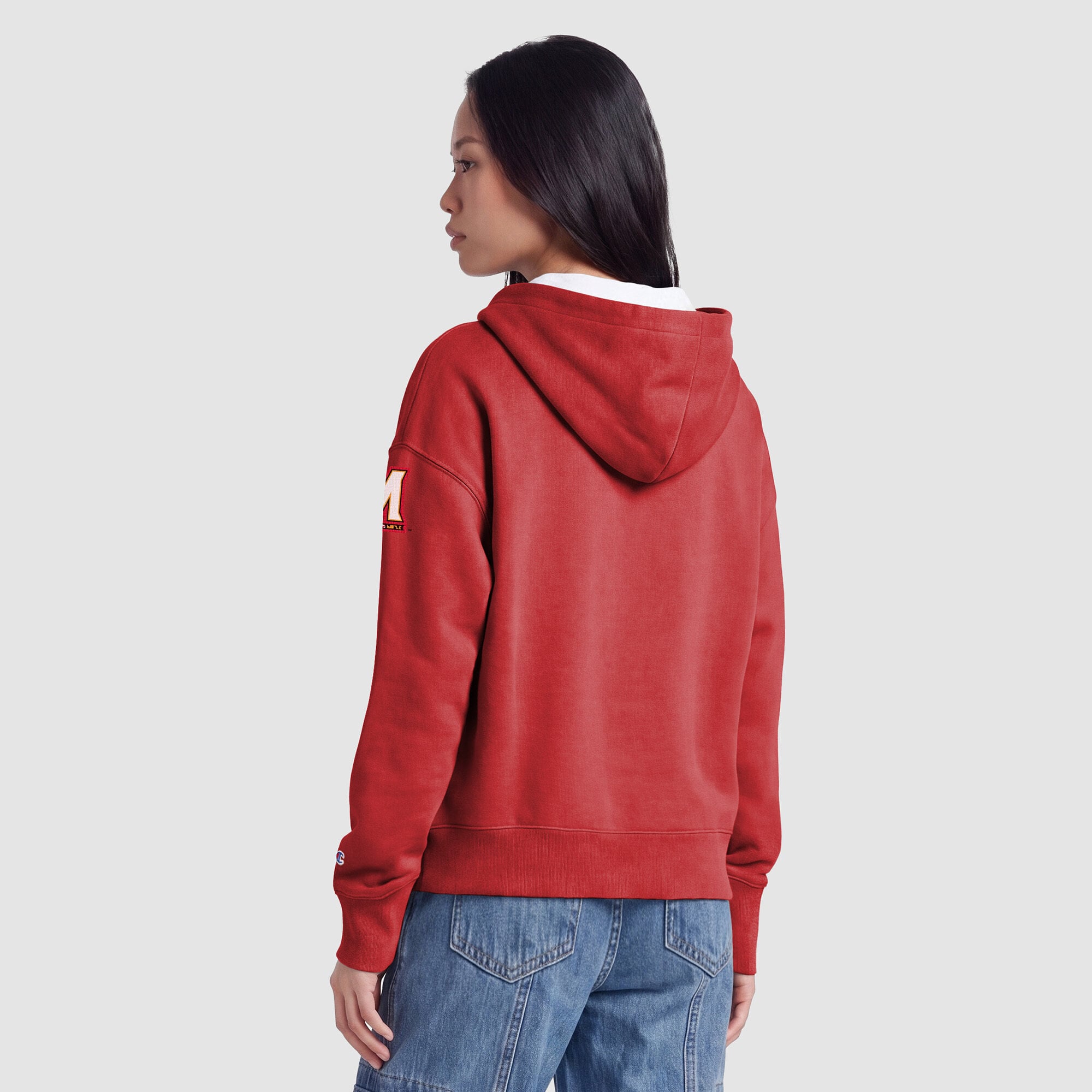 Sweat à capuche zippé en polaire Champion rouge Maryland Terrapins Arch pour femme