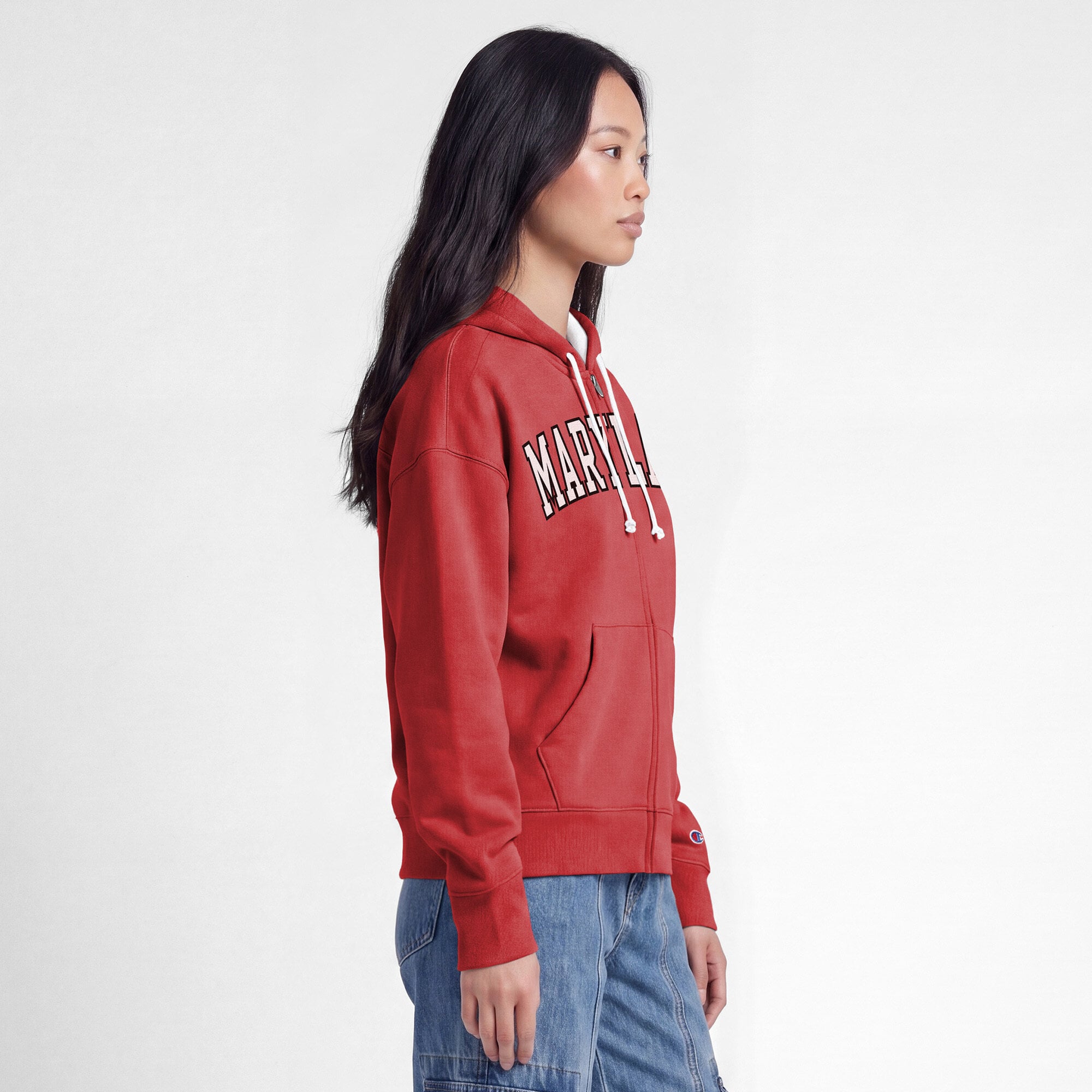 Sweat à capuche zippé en polaire Champion rouge Maryland Terrapins Arch pour femme