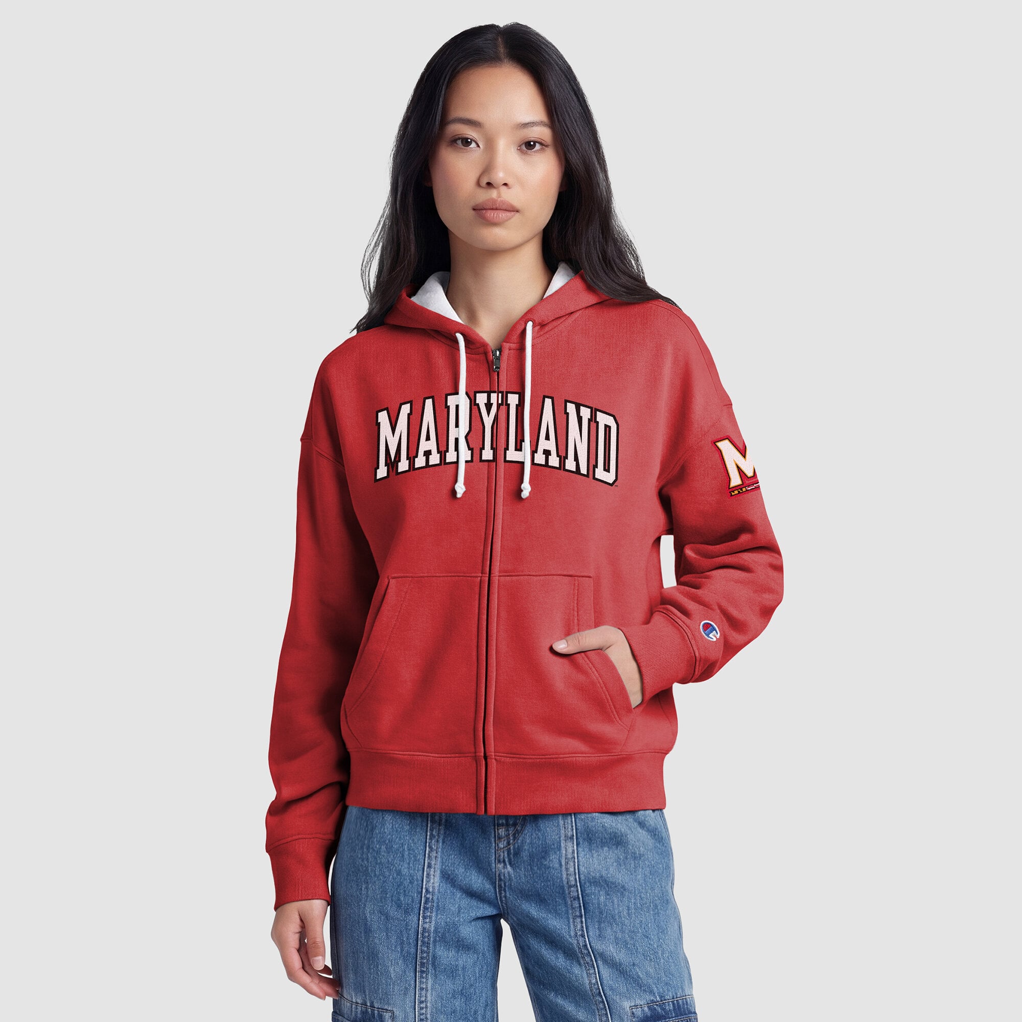 Sweat à capuche zippé en polaire Champion rouge Maryland Terrapins Arch pour femme