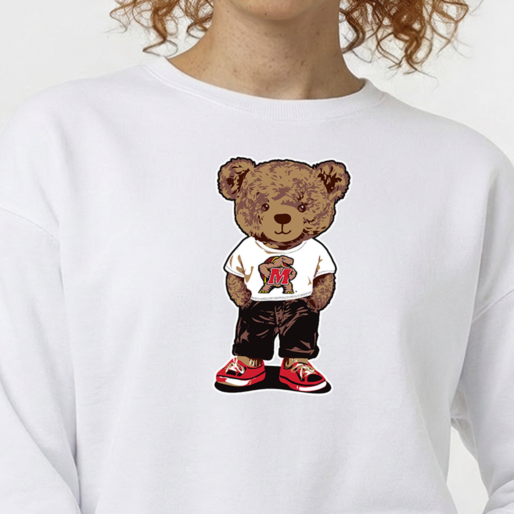 Women's Champion White Maryland Terrapins Teddy Bear Fleece Sweatshirt
