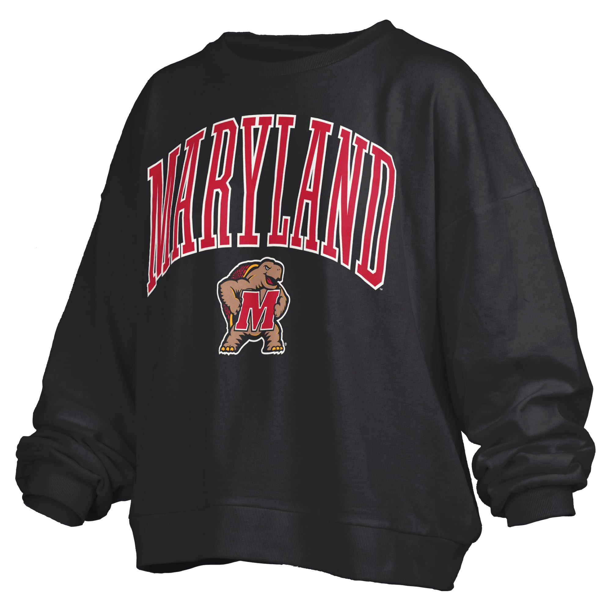 Sweat-shirt polaire oversize rouge Pressbox Maryland Terrapins Janise avec logo sur l'arche, pour femme
