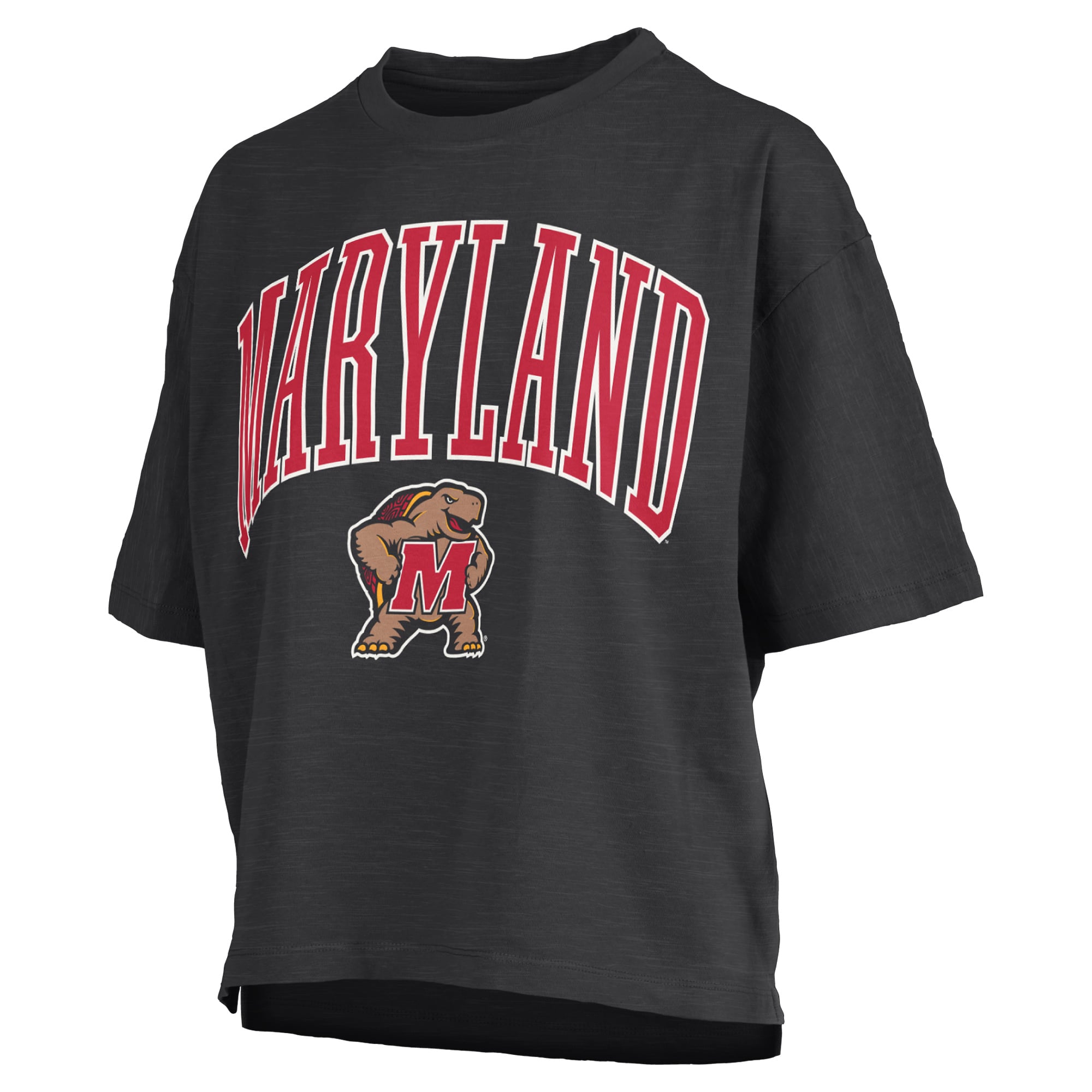 T-shirt oversize Pressbox Red Maryland Terrapins pour femmes, logo Nelson Arch Over, en flammèche