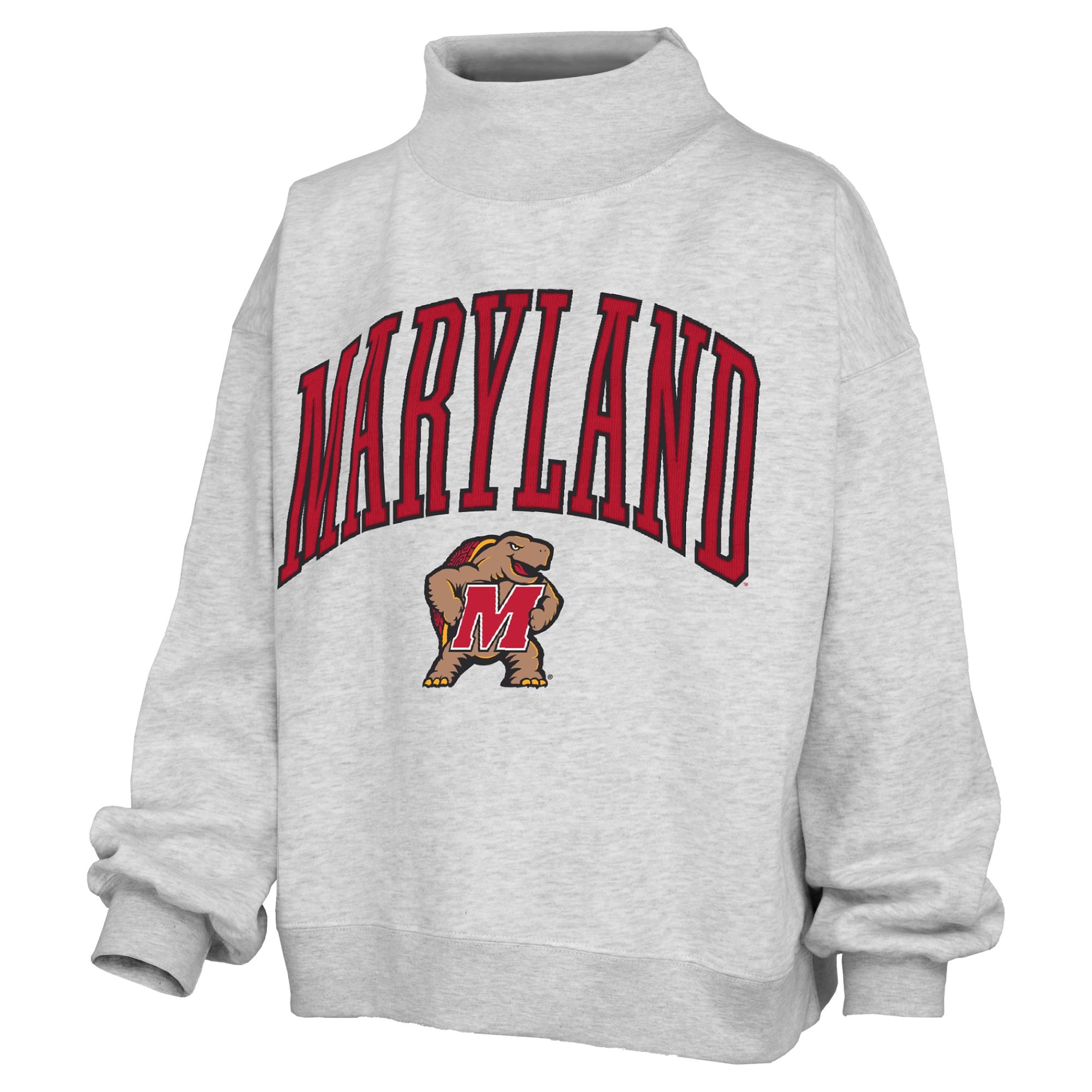 Women's Pressbox Gray Maryland Terrapins Nelson Texture Lingo Mock Neck Fleece Sweatshirt
