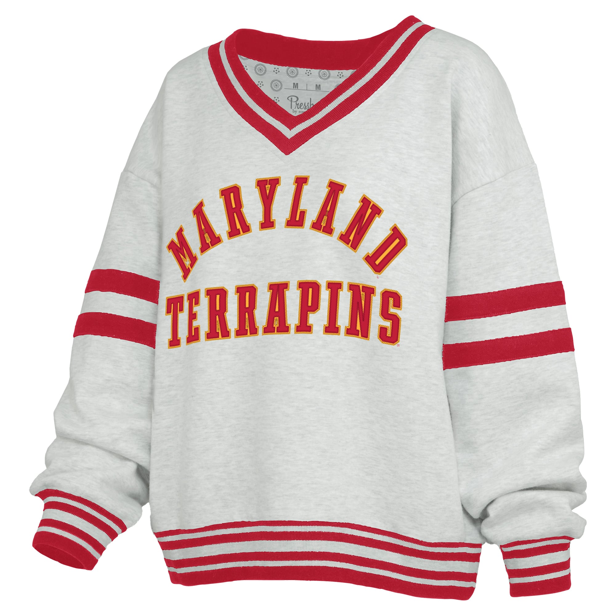 Women's Pressbox Gray/Red Maryland Terrapins Tackle Twill Oates V-Neck Sweatshirt
