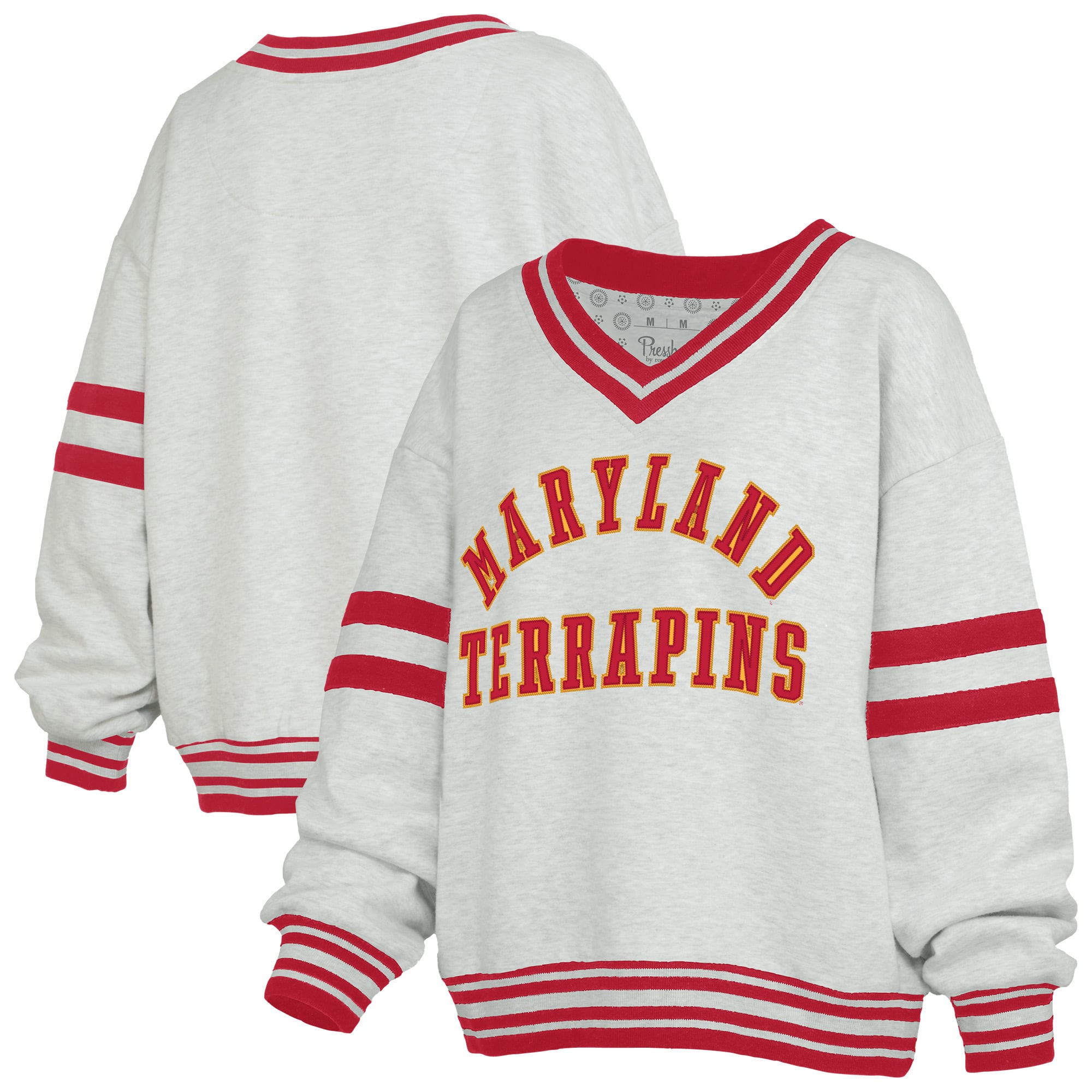 Women's Pressbox Gray/Red Maryland Terrapins Tackle Twill Oates V-Neck Sweatshirt
