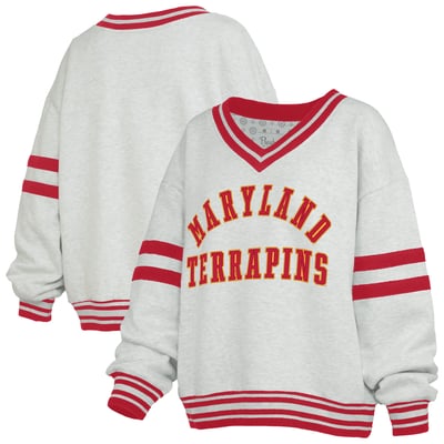 Maryland Terrapins Pressbox Women's Tackle Twill Oates V-Neck Sweatshirt - Gray/Red
