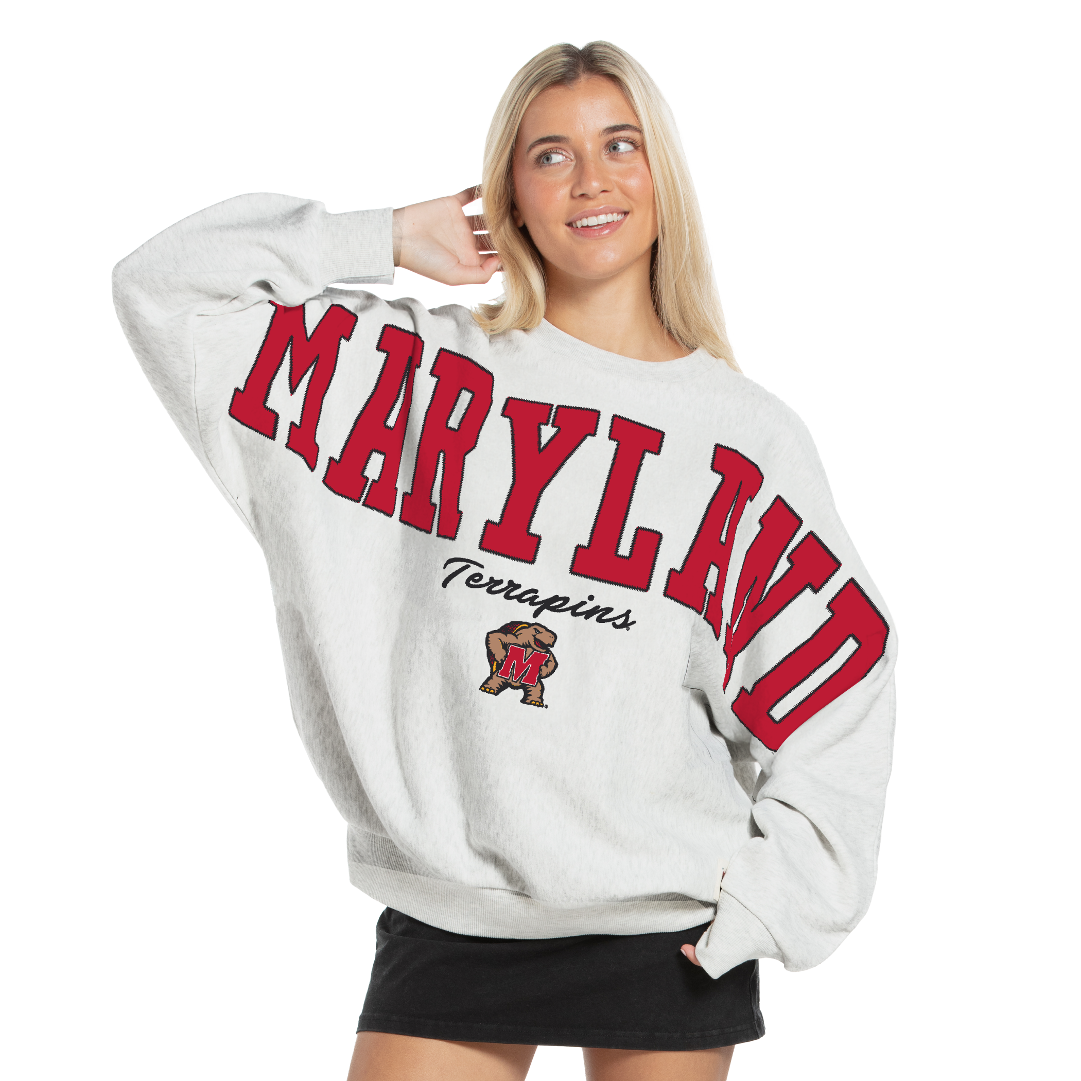 Sweat-shirt oversize en flanelle gris chiné pour femme, motif Maryland Terrapins, de la marque Pressbox.