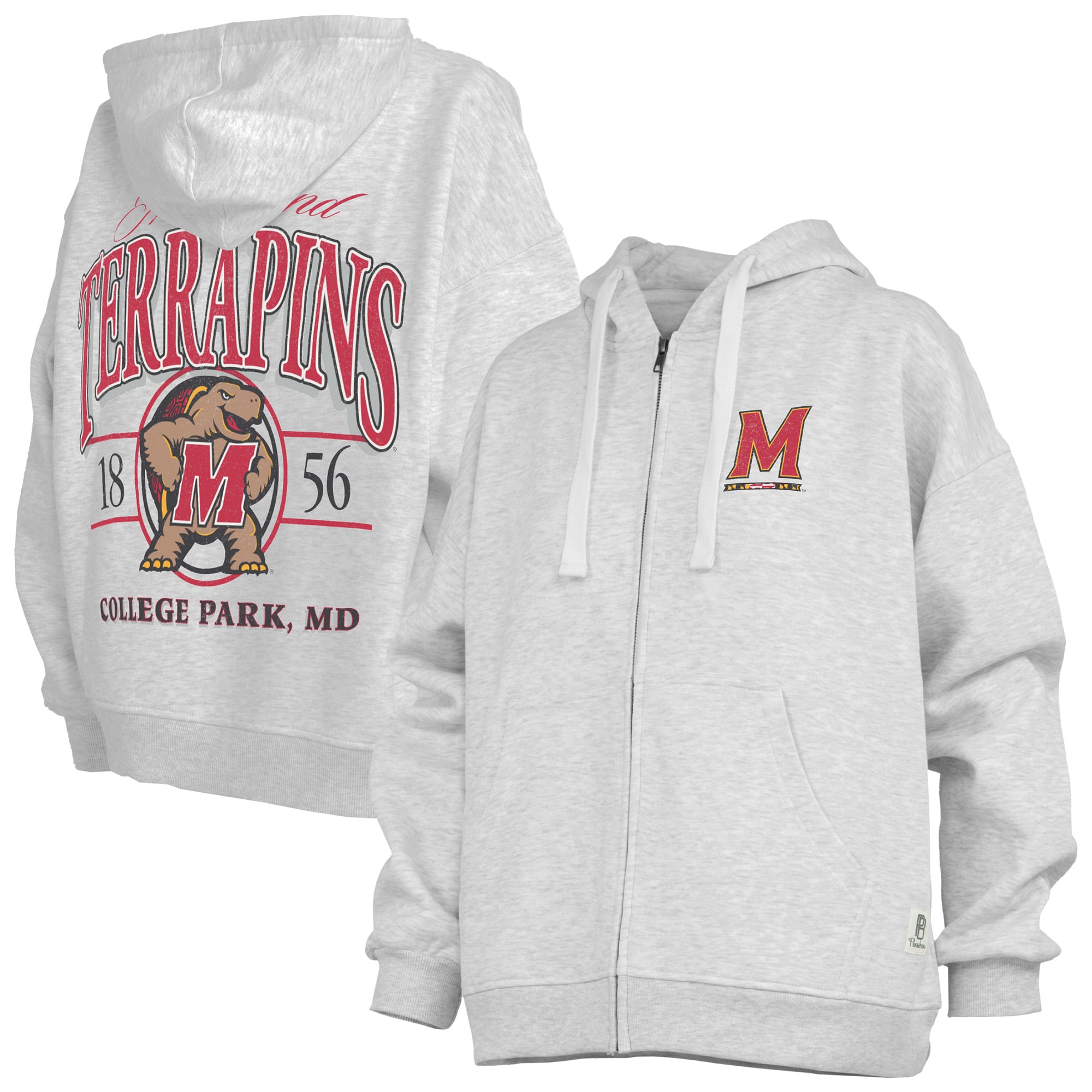 Sweat à capuche zippé Janise gris chiné pour femme, de la marque Pressbox, aux couleurs des Maryland Terrapins.