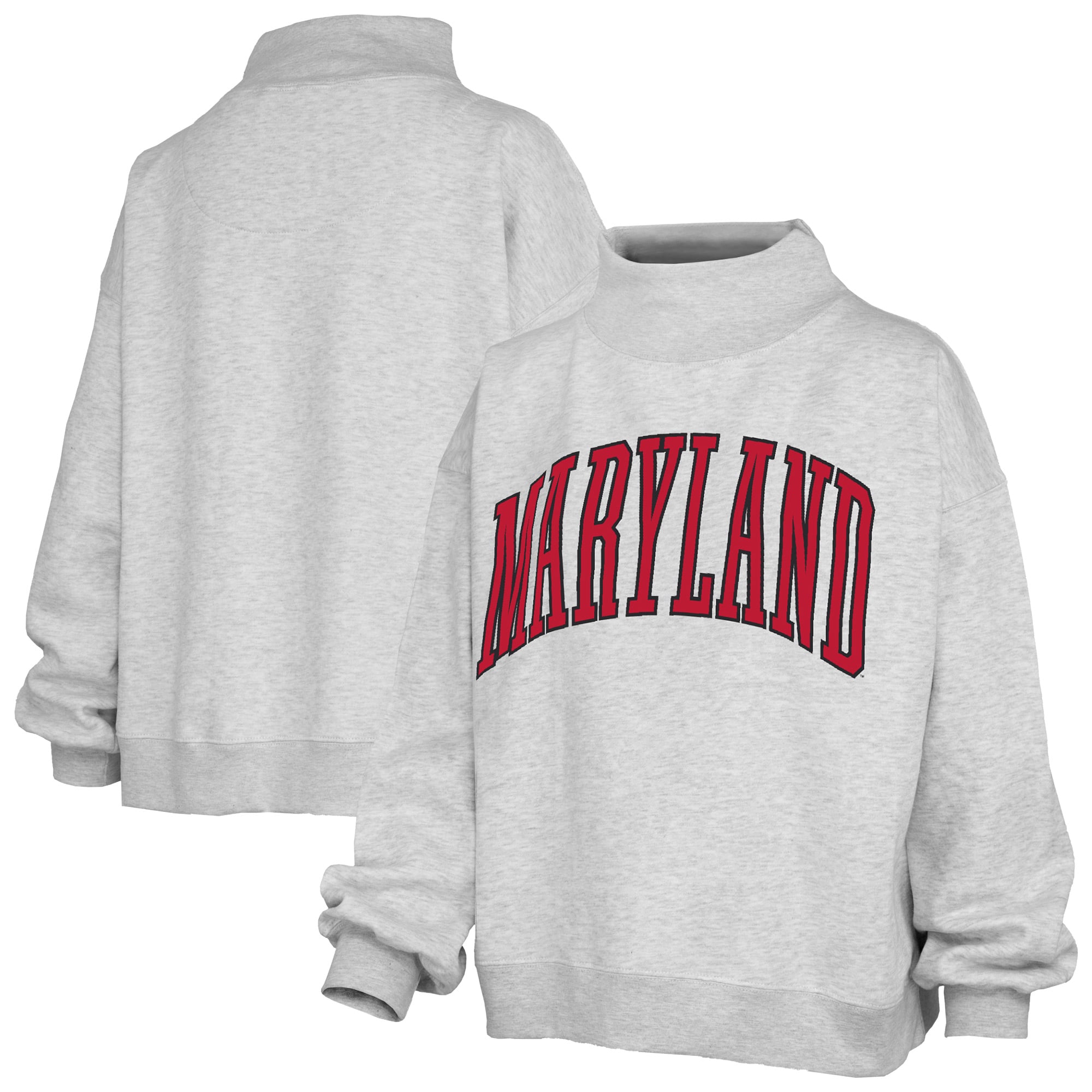 Women's Pressbox Heather Gray Maryland Terrapins Oversized Nelson Mock Neck Sweatshirt
