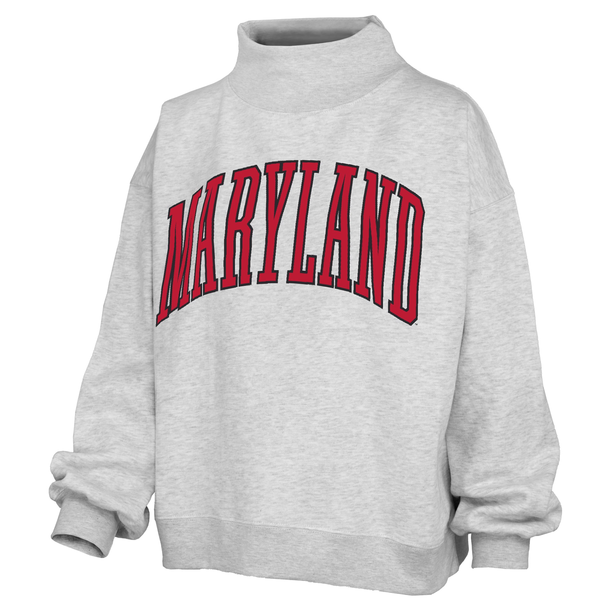 Women's Pressbox Heather Gray Maryland Terrapins Oversized Nelson Mock Neck Sweatshirt