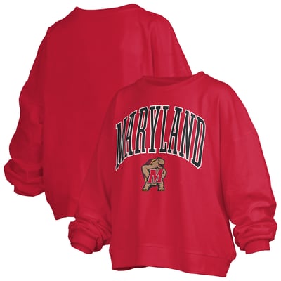 Maryland Terrapins Pressbox Women's Oversized Janise Arch Over Logo Fleece Sweatshirt - Red