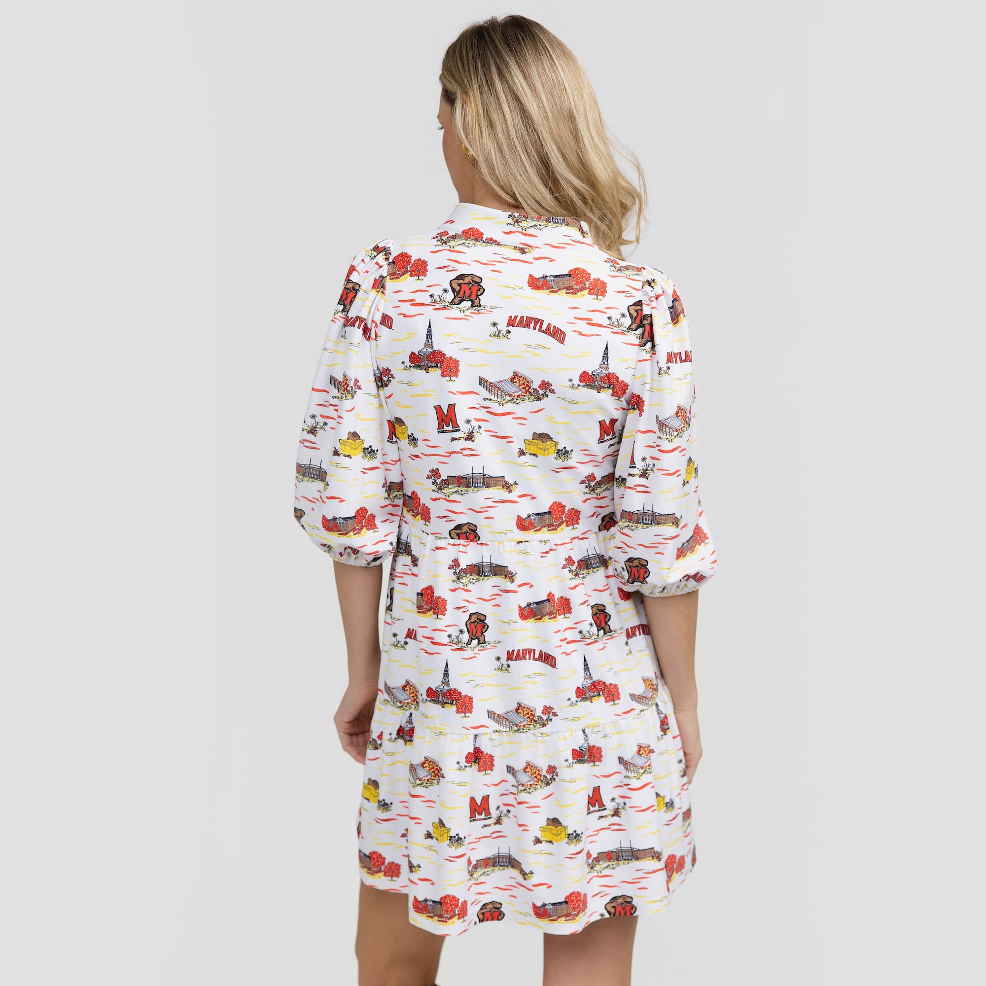 Women's Smith & Quinn White Maryland Terrapins 3/4 Sleeve Toile Tory Dress