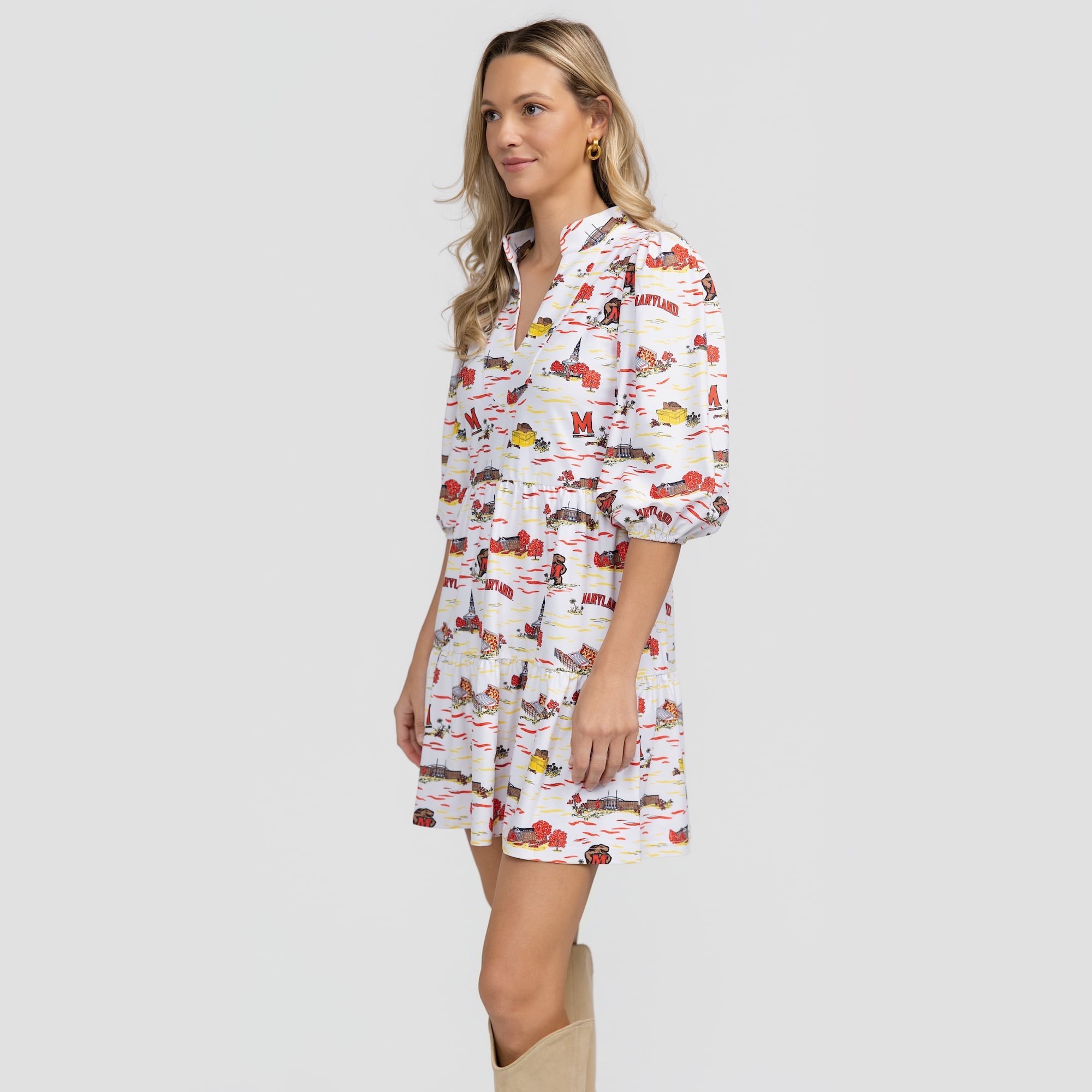 Women's Smith & Quinn White Maryland Terrapins 3/4 Sleeve Toile Tory Dress