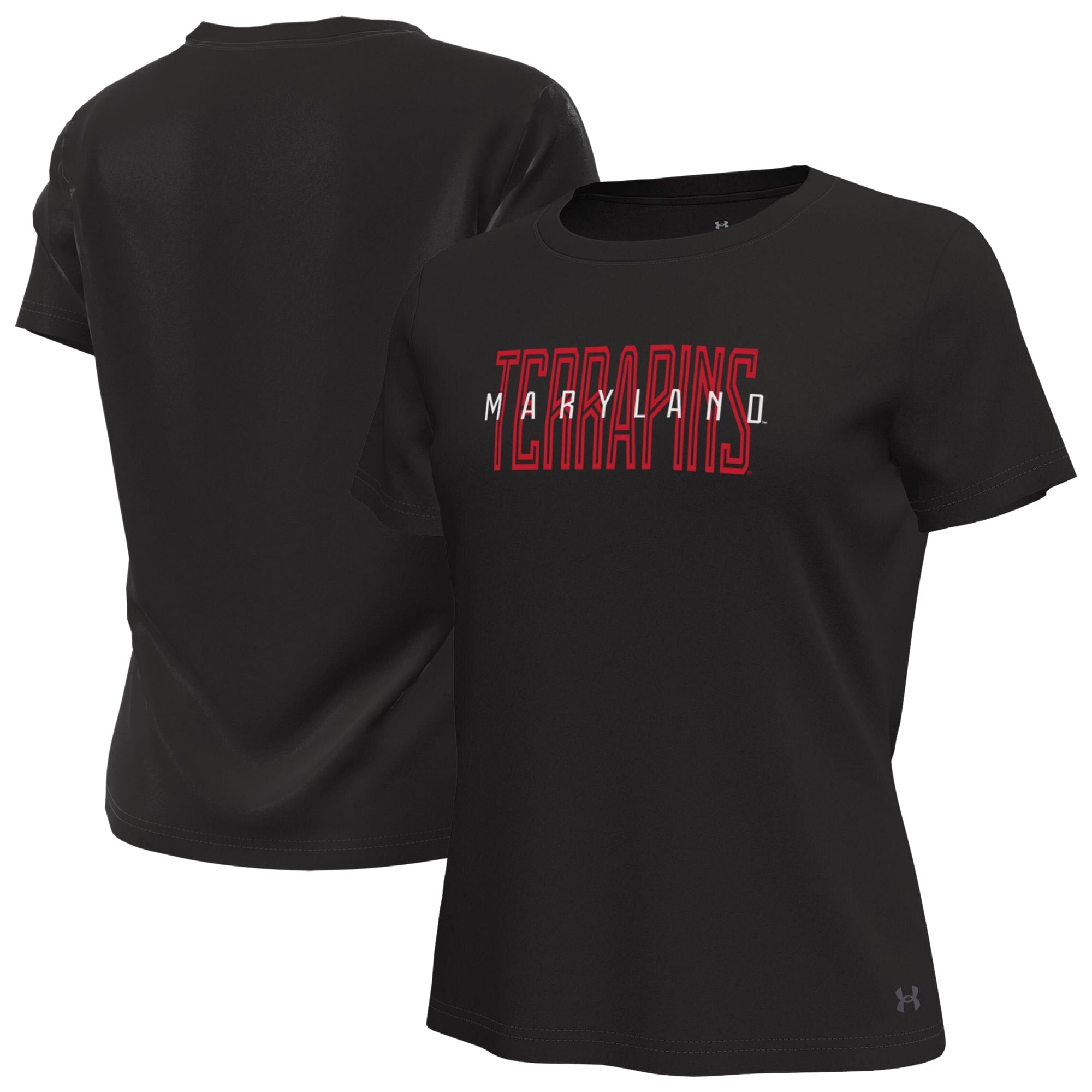 T-shirt technique extensible Under Armour noir Maryland Terrapins pour femmes