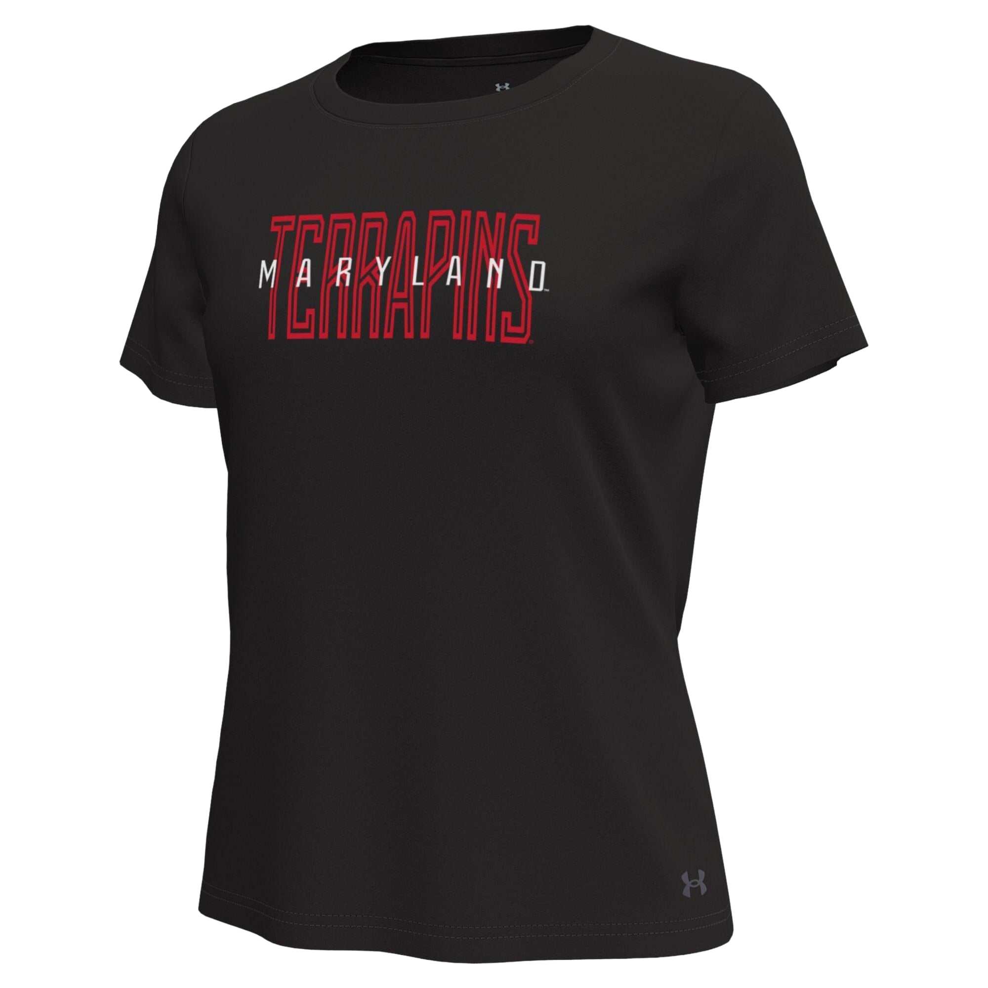 T-shirt technique extensible Under Armour noir Maryland Terrapins pour femmes