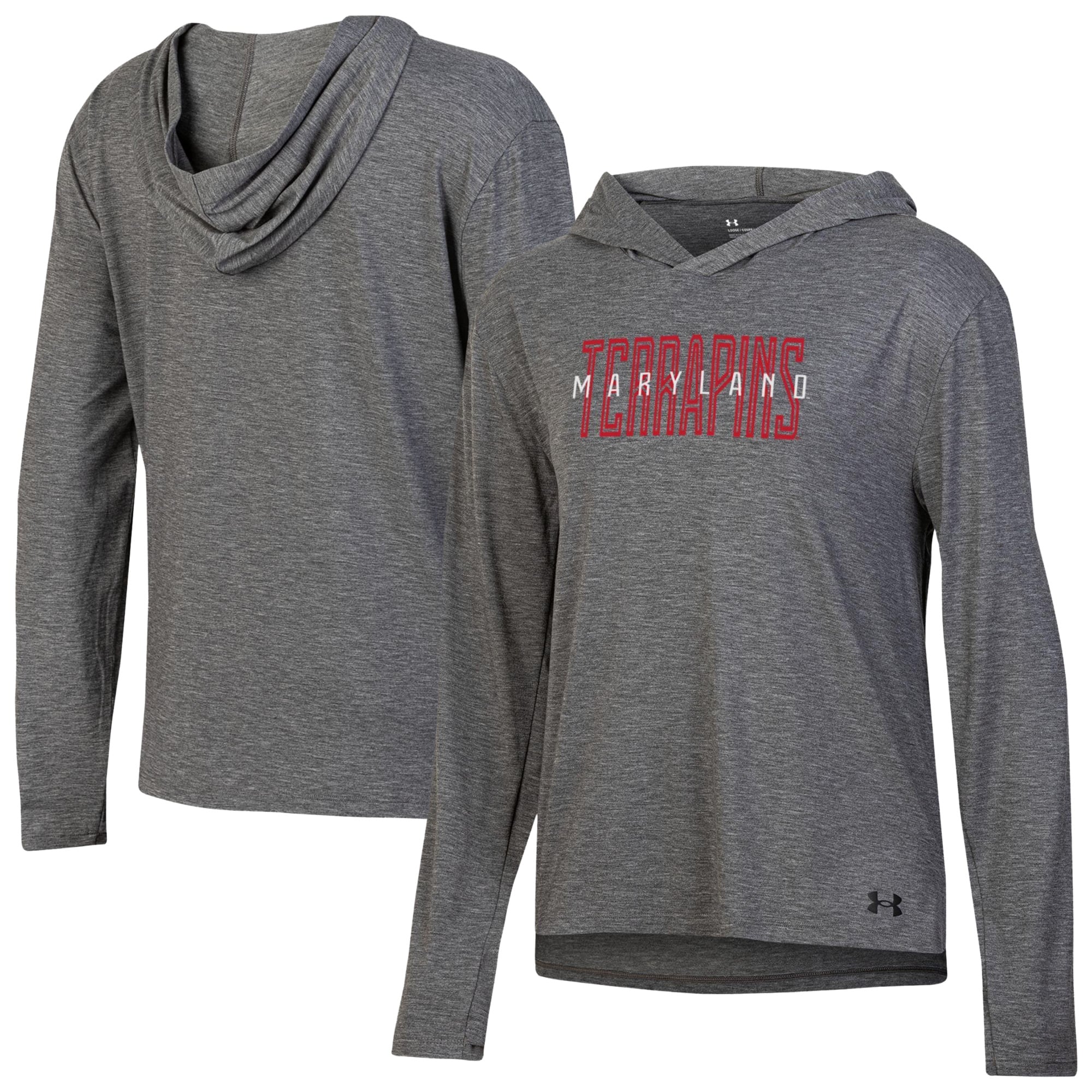 Women's Under Armour  Heather Black Maryland Terrapins Breezy Long Sleeve Hooded T-Shirt