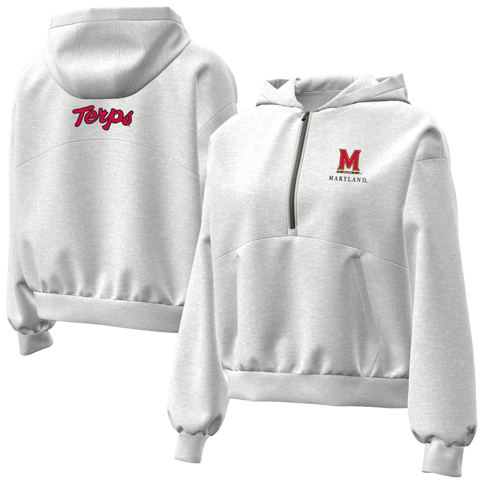 Sweat à capuche zippé Under Armour Icon Fleece gris chiné pour femme, motif Maryland Terrapins