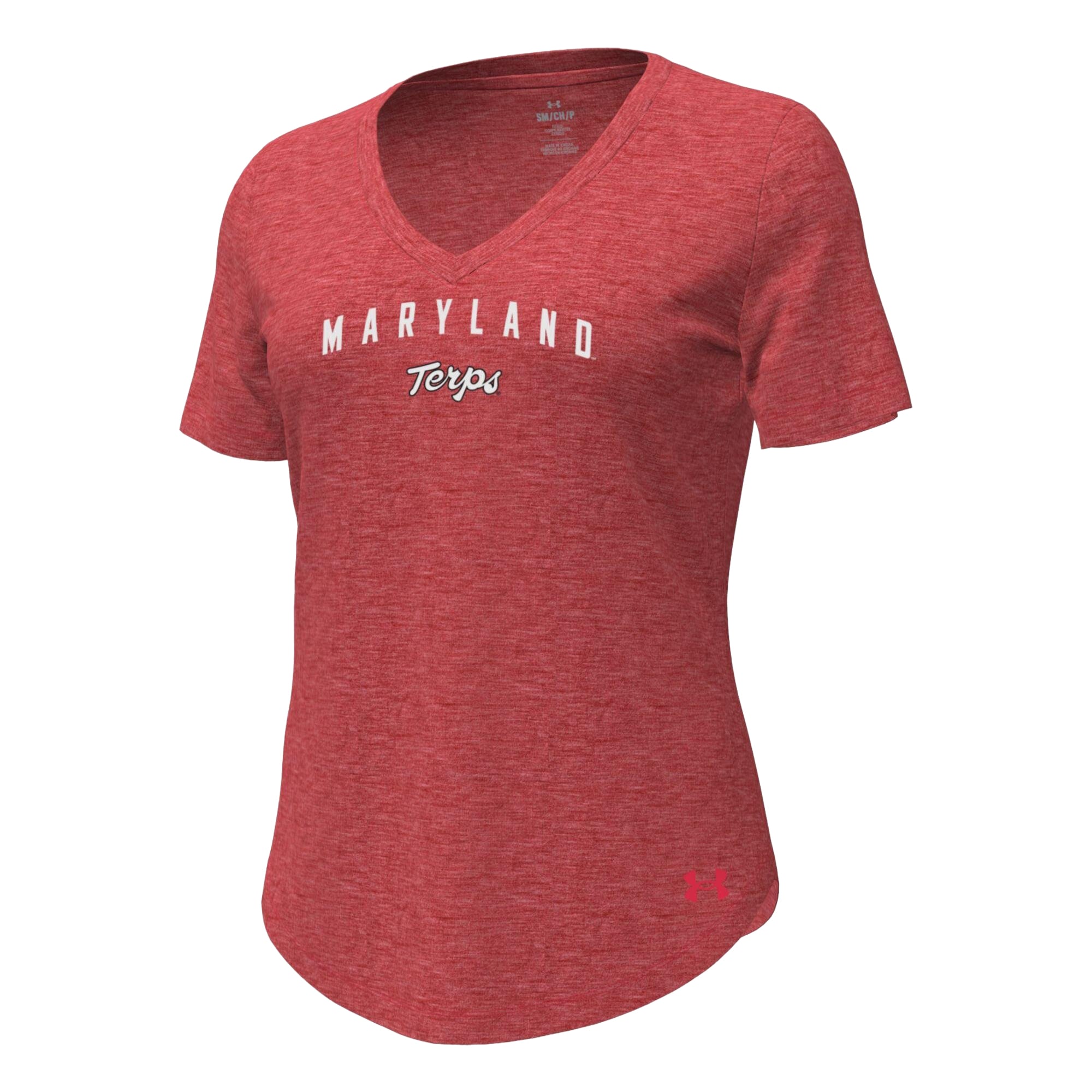 T-shirt Under Armour rouge Maryland Terrapins pour femme, col en V, mélange de trois matières