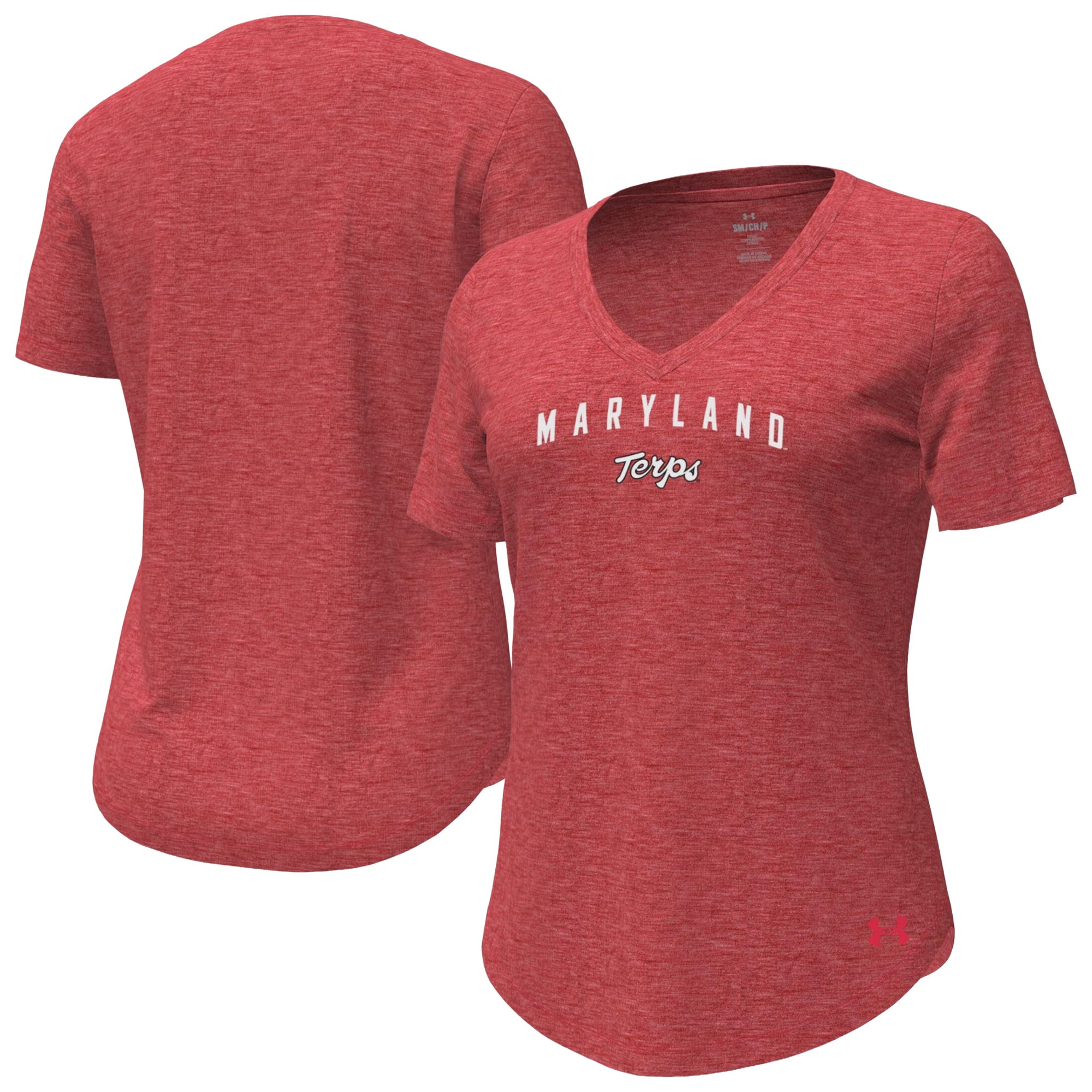 T-shirt Under Armour rouge Maryland Terrapins pour femme, col en V, mélange de trois matières