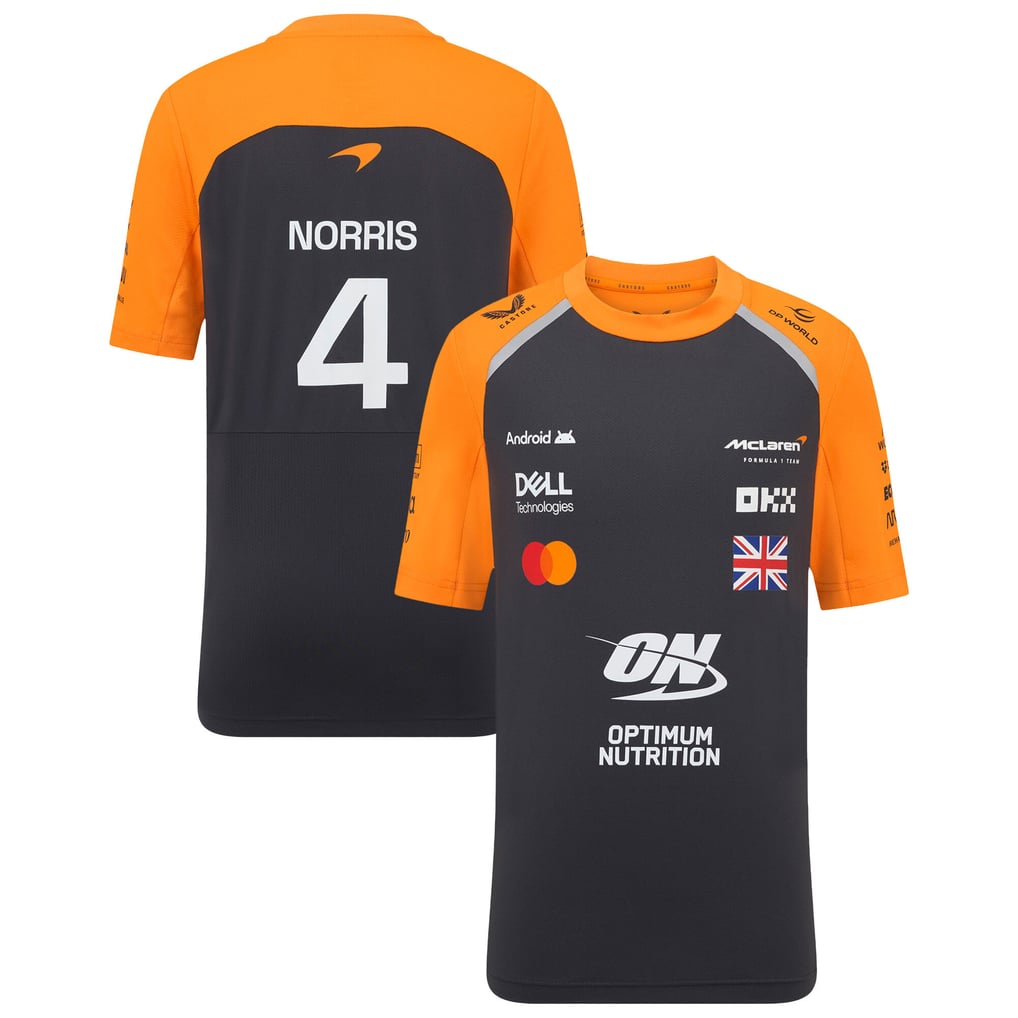 T-shirt Officiel McLaren F1 Team 2025 - Lando Norris LN4, Couleur Aigrette Blanche, Logo Orange
