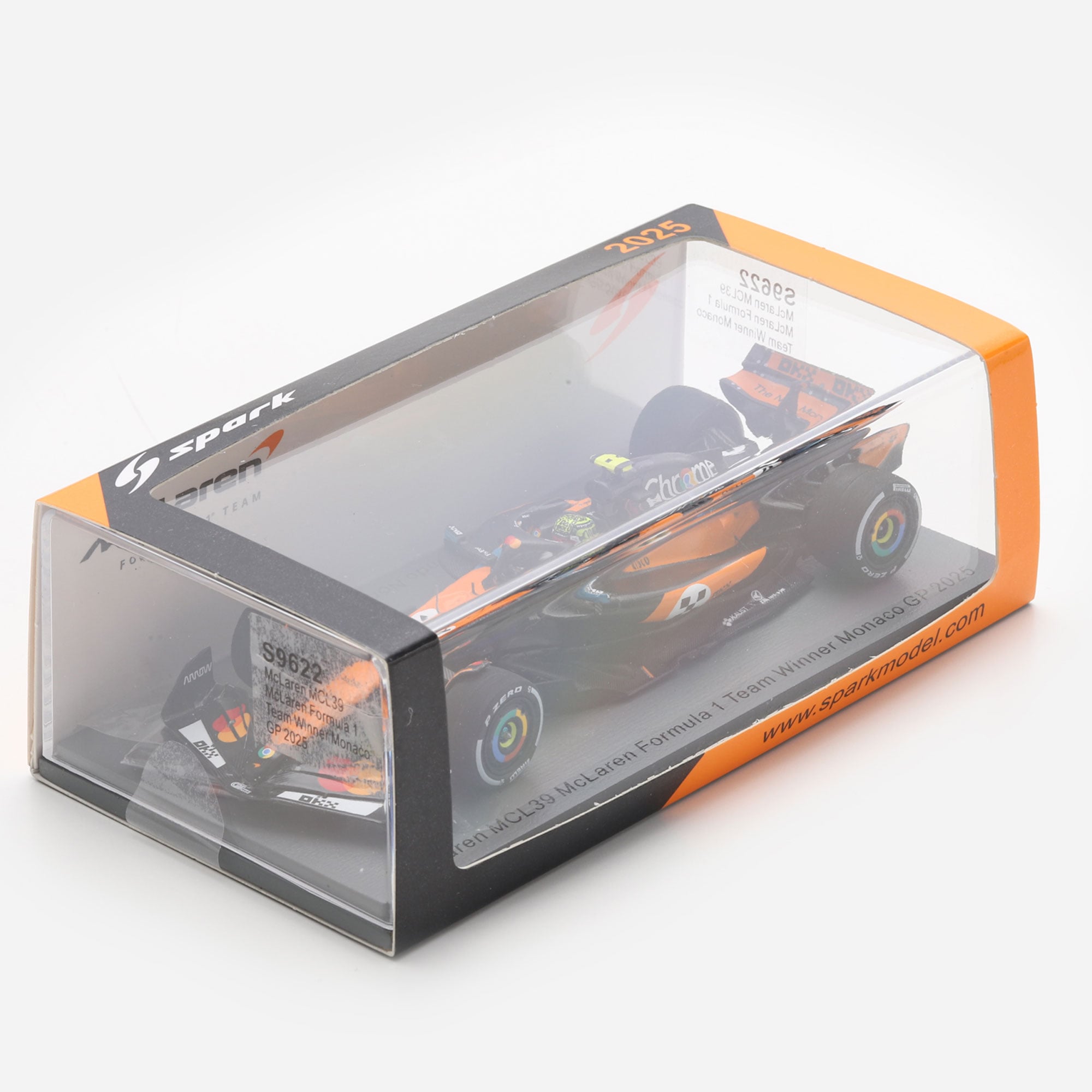 Spark Models Lando Norris McLaren F1 Team 2025 Monaco GP Winner #4 1:43 Scale Die-Cast Car
