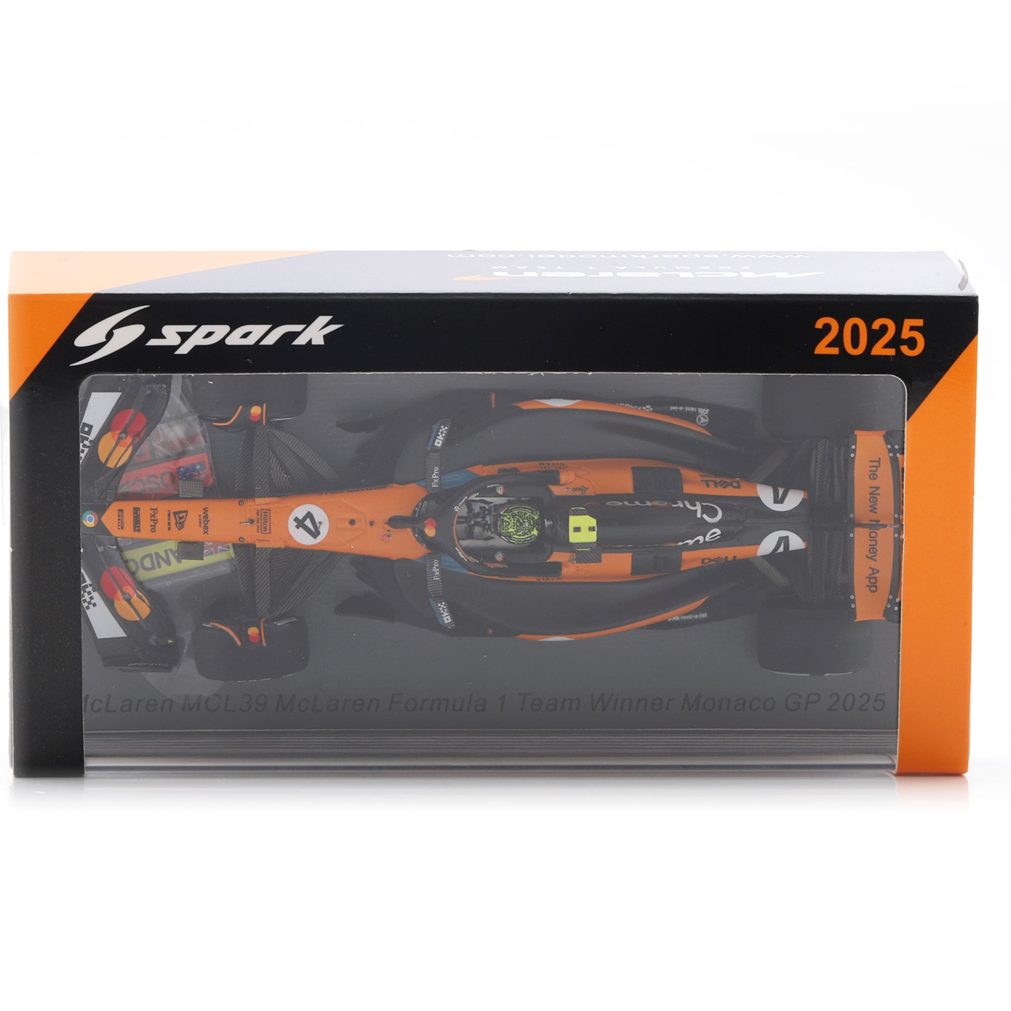 Spark Models Lando Norris McLaren F1 Team 2025 Monaco GP Winner #4 1:43 Scale Die-Cast Car