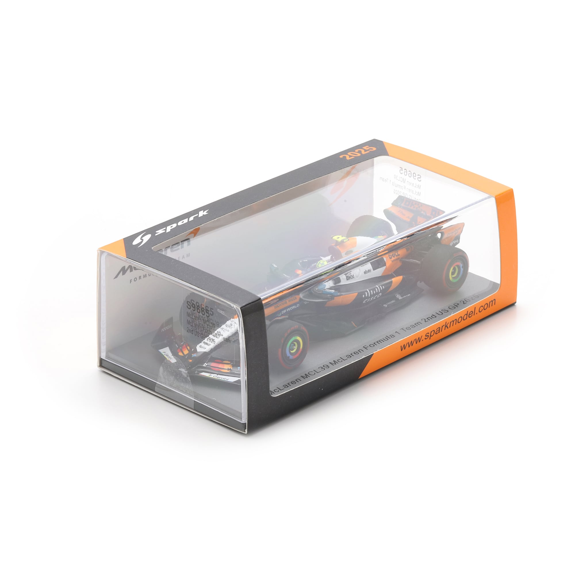 Voiture miniature Spark Models McLaren F1 Team 2025 Austin Grand Prix, n° 4, à l'échelle 1:43.