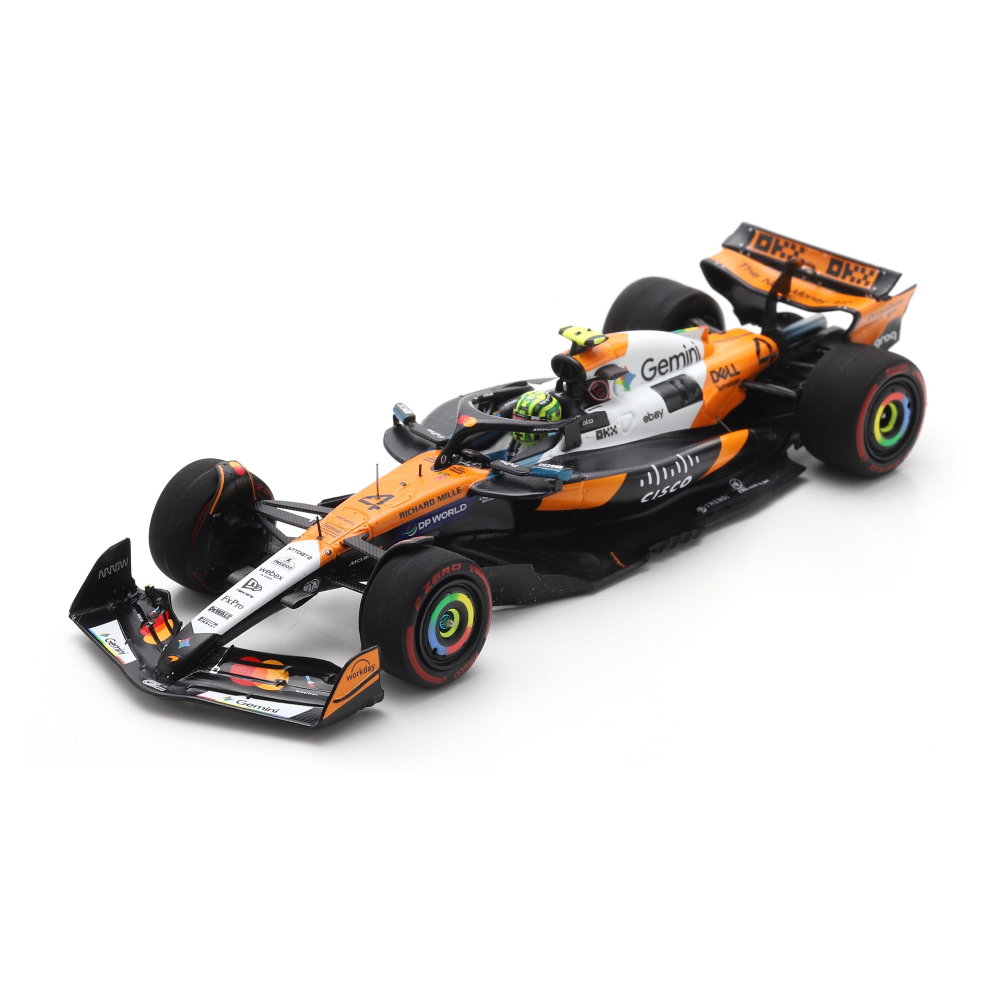 Voiture miniature Spark Models McLaren F1 Team 2025 Austin Grand Prix, n° 4, à l'échelle 1:43.
