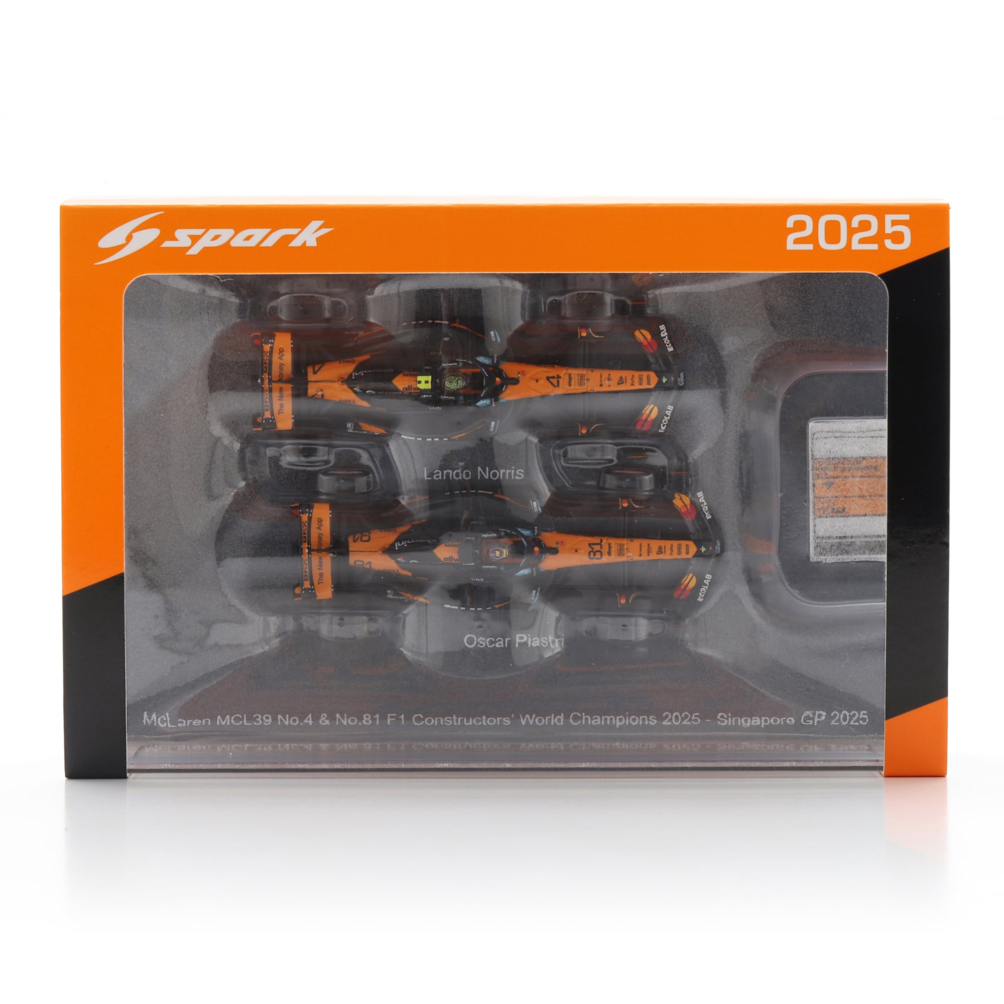 Spark Models McLaren F1 Team #4 et #81 Champion des constructeurs 2025 Coffret de voitures miniatures moulées sous pression à l'échelle 1:64