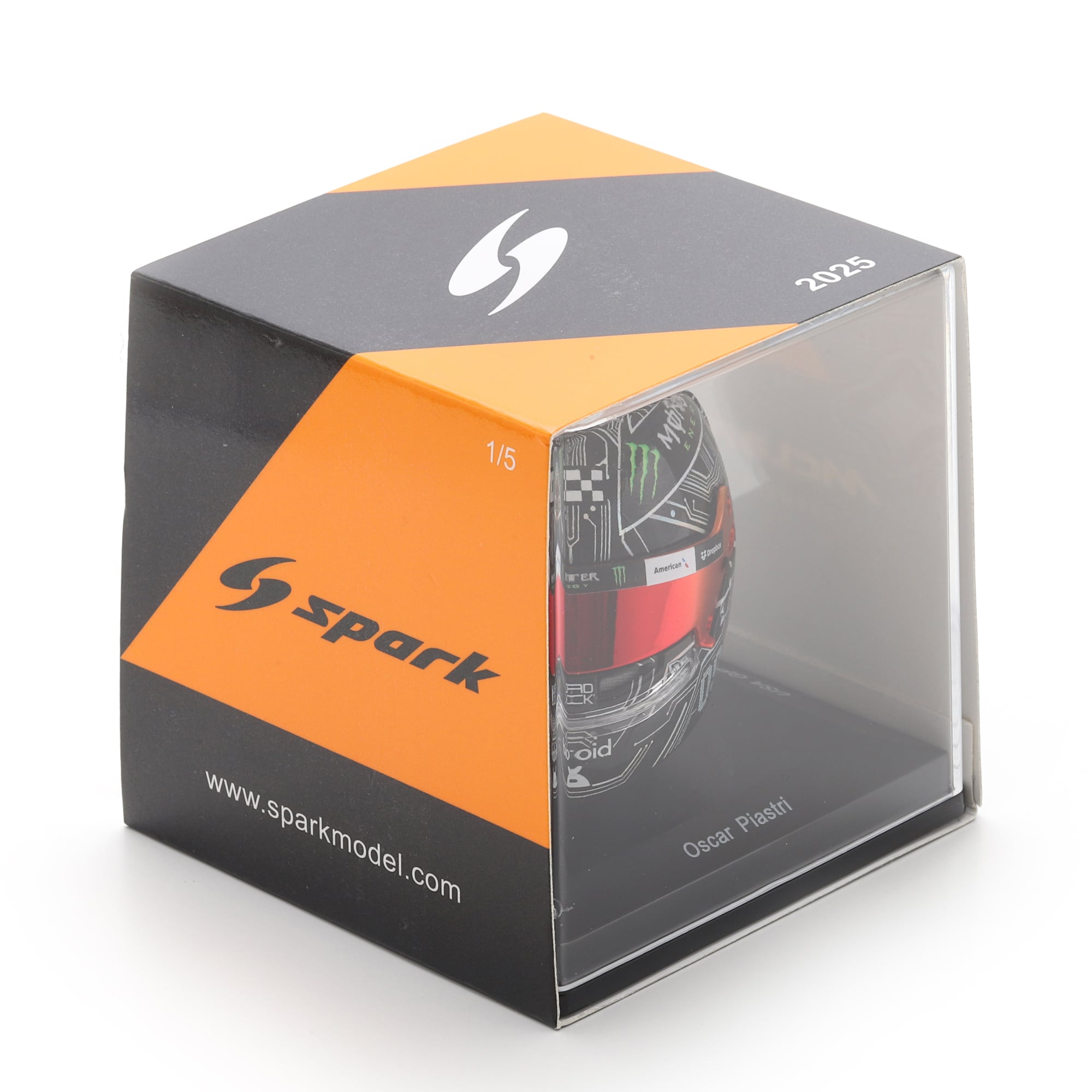 Casque réplique à l'échelle 1:5 de l'écurie McLaren F1 d'Oscar Piastri, par Spark Models
