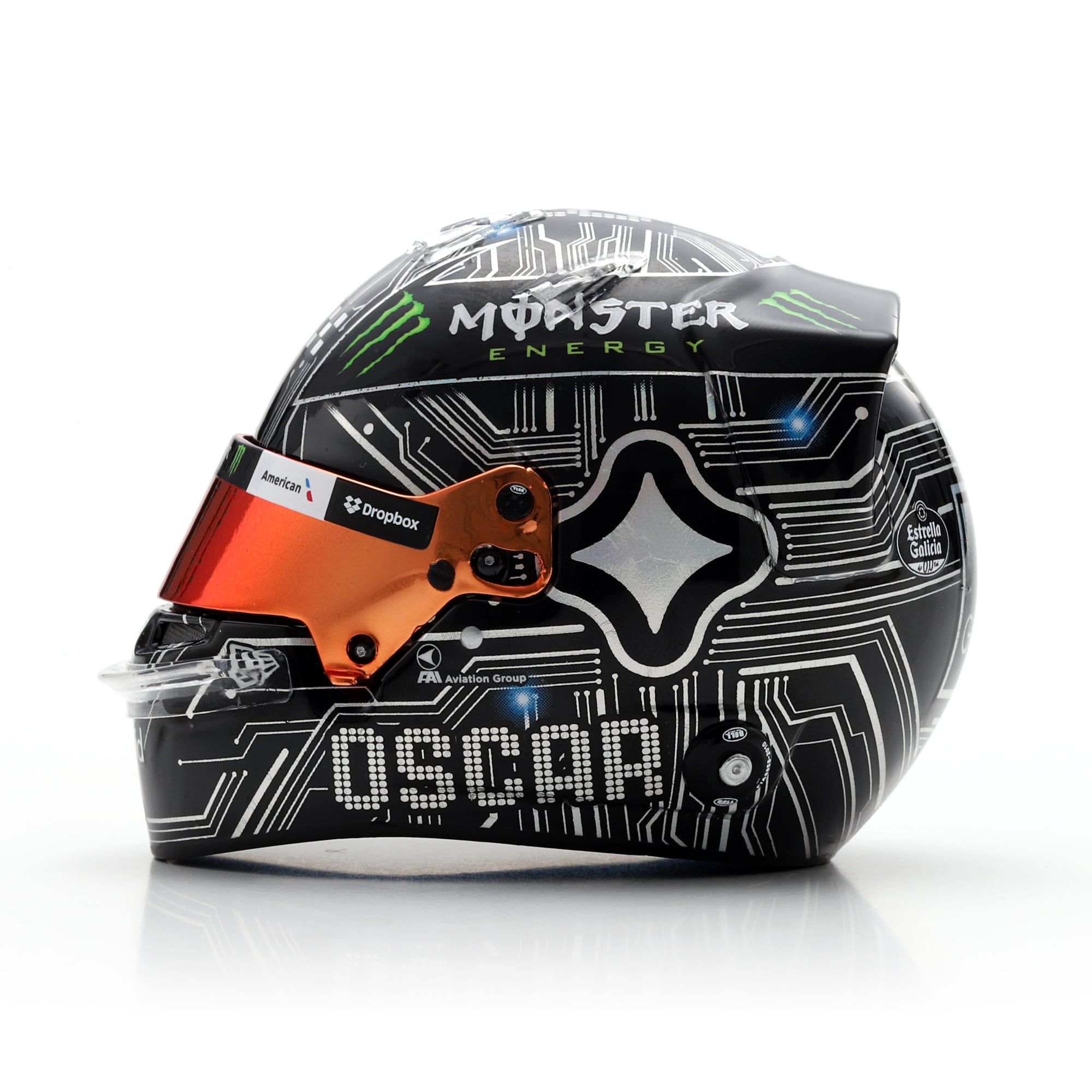 Casque réplique à l'échelle 1:5 de l'écurie McLaren F1 d'Oscar Piastri, par Spark Models