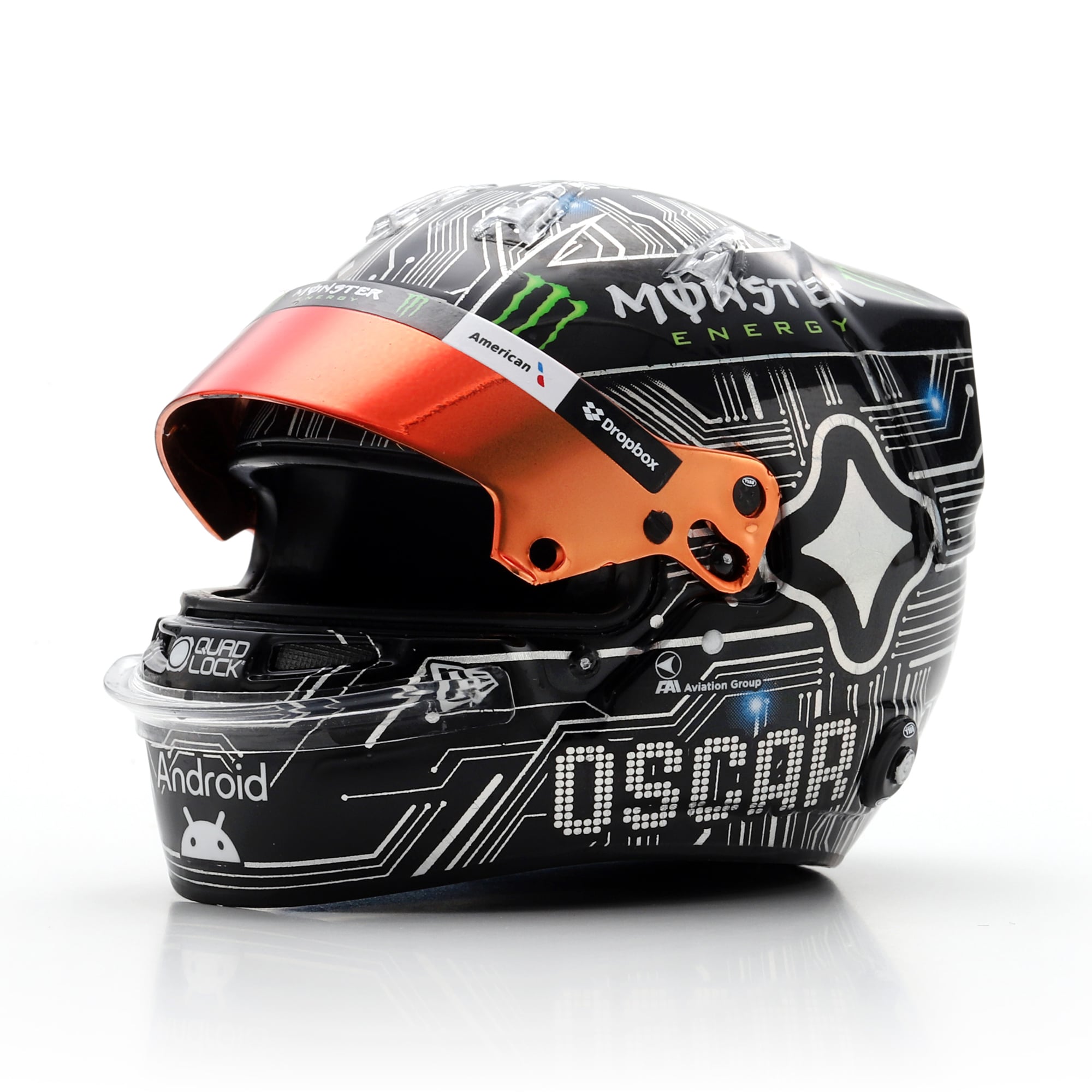 Casque réplique à l'échelle 1:5 de l'écurie McLaren F1 d'Oscar Piastri, par Spark Models