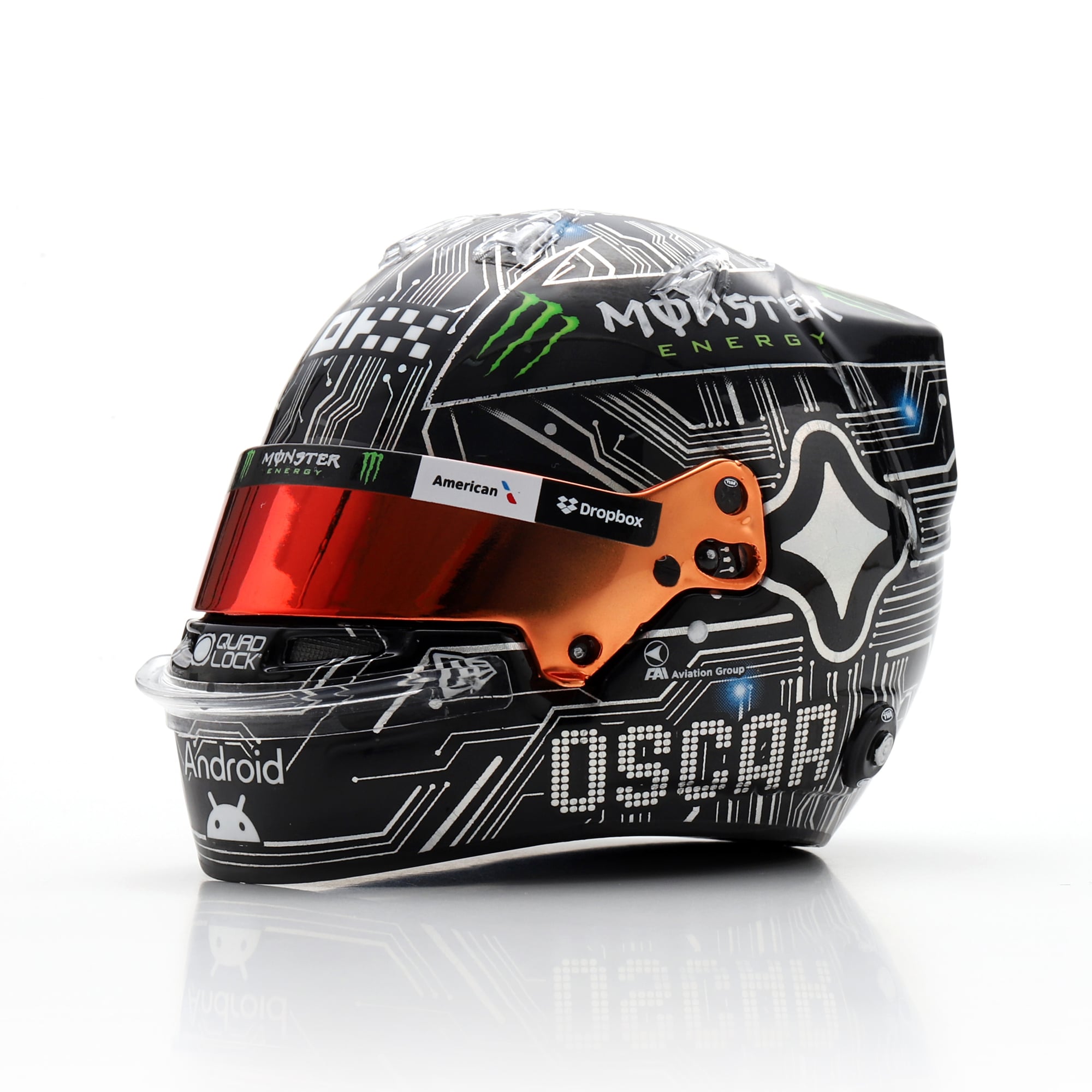 Casque réplique à l'échelle 1:5 de l'écurie McLaren F1 d'Oscar Piastri, par Spark Models