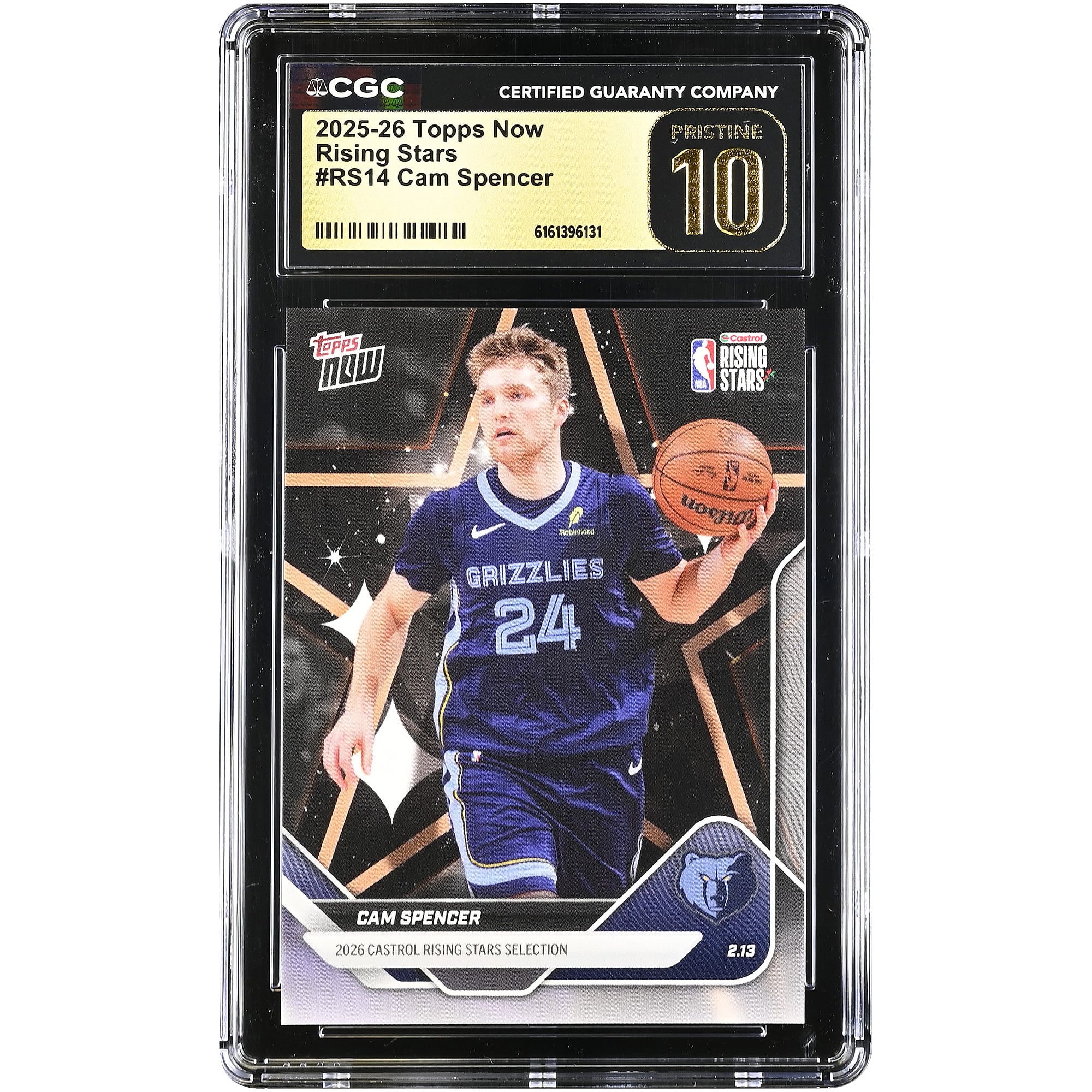 Carte Cam Spencer Memphis Grizzlies 2025-26 Topps Now Rising Stars #RS14 authentifiée CGC, état PRISTINE 10