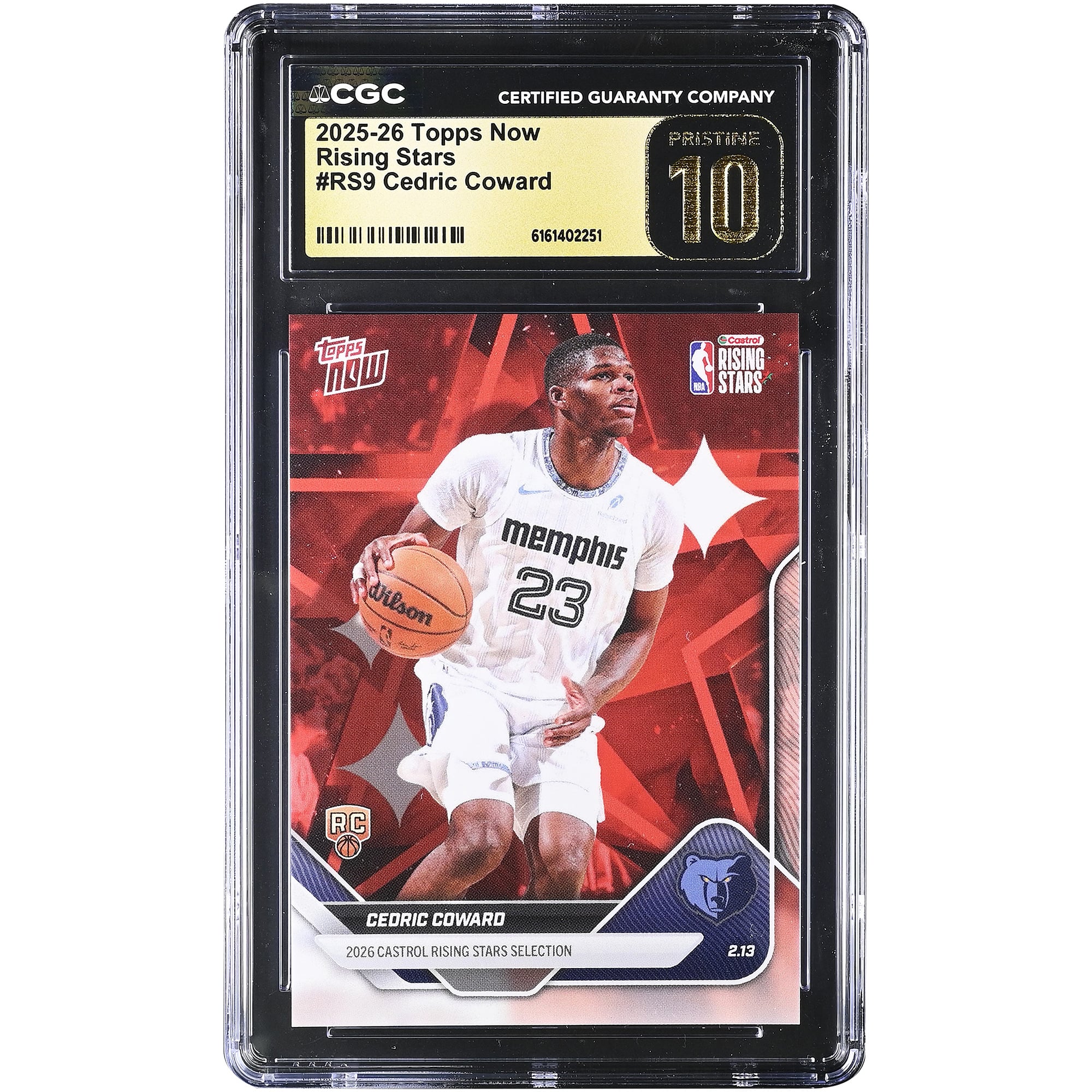 Cedric Coward Memphis Grizzlies 2025-26 Topps Now Rising Stars #RS9 CGC Authenticated PRISTINE 10 Rookie Card