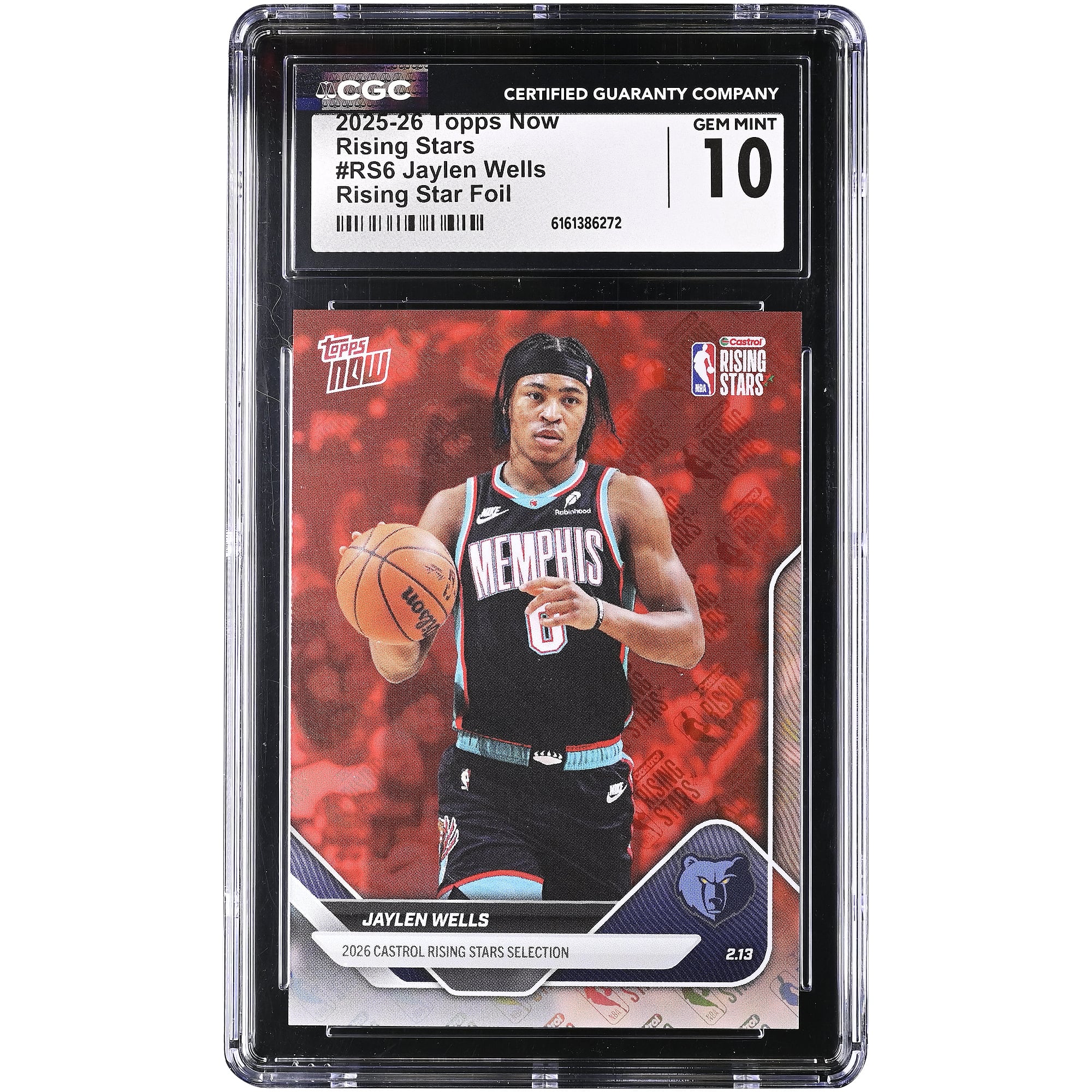 Carte Jaylen Wells Memphis Grizzlies 2025-26 Topps Now Rising Stars Foil #RS6 authentifiée CGC (n° 10)