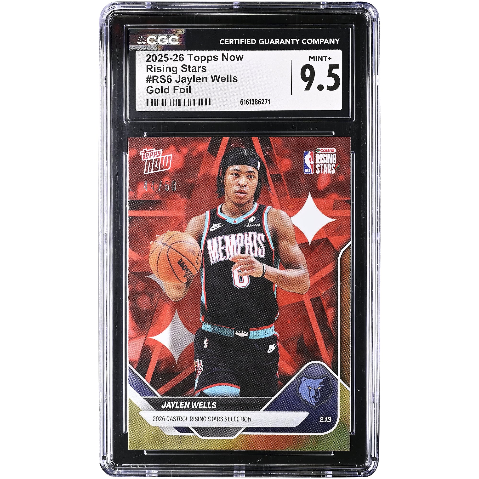 Carte Jaylen Wells Memphis Grizzlies 2025-26 Topps Now Rising Stars Gold Foil #RS6 #/50 authentifiée CGC 9.5