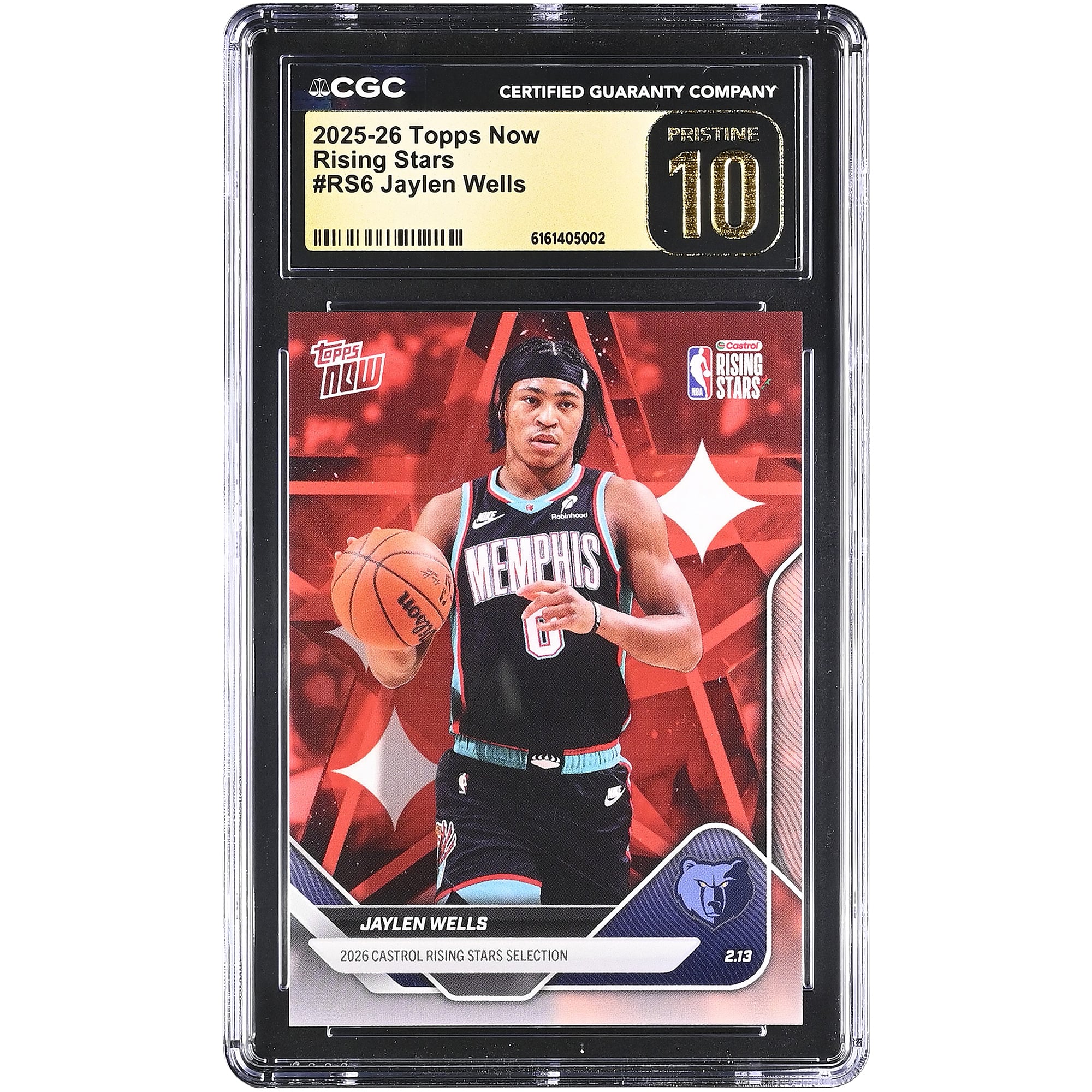 Carte Jaylen Wells Memphis Grizzlies 2025-26 Topps Now Rising Stars #RS6 authentifiée CGC, état PRISTINE 10