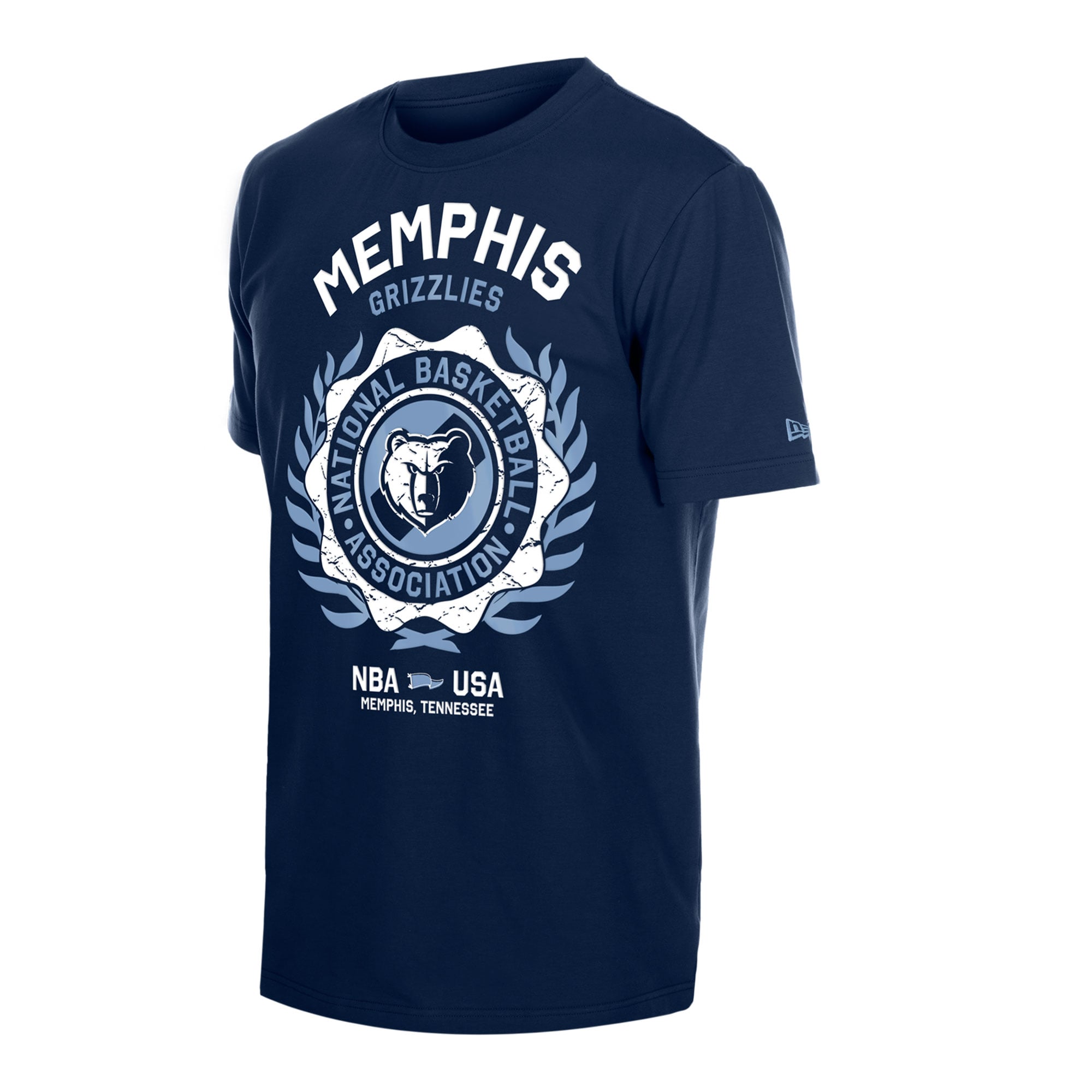 T-shirt floqué New Era bleu marine Memphis Grizzlies avec écusson Laurel Crest pour homme